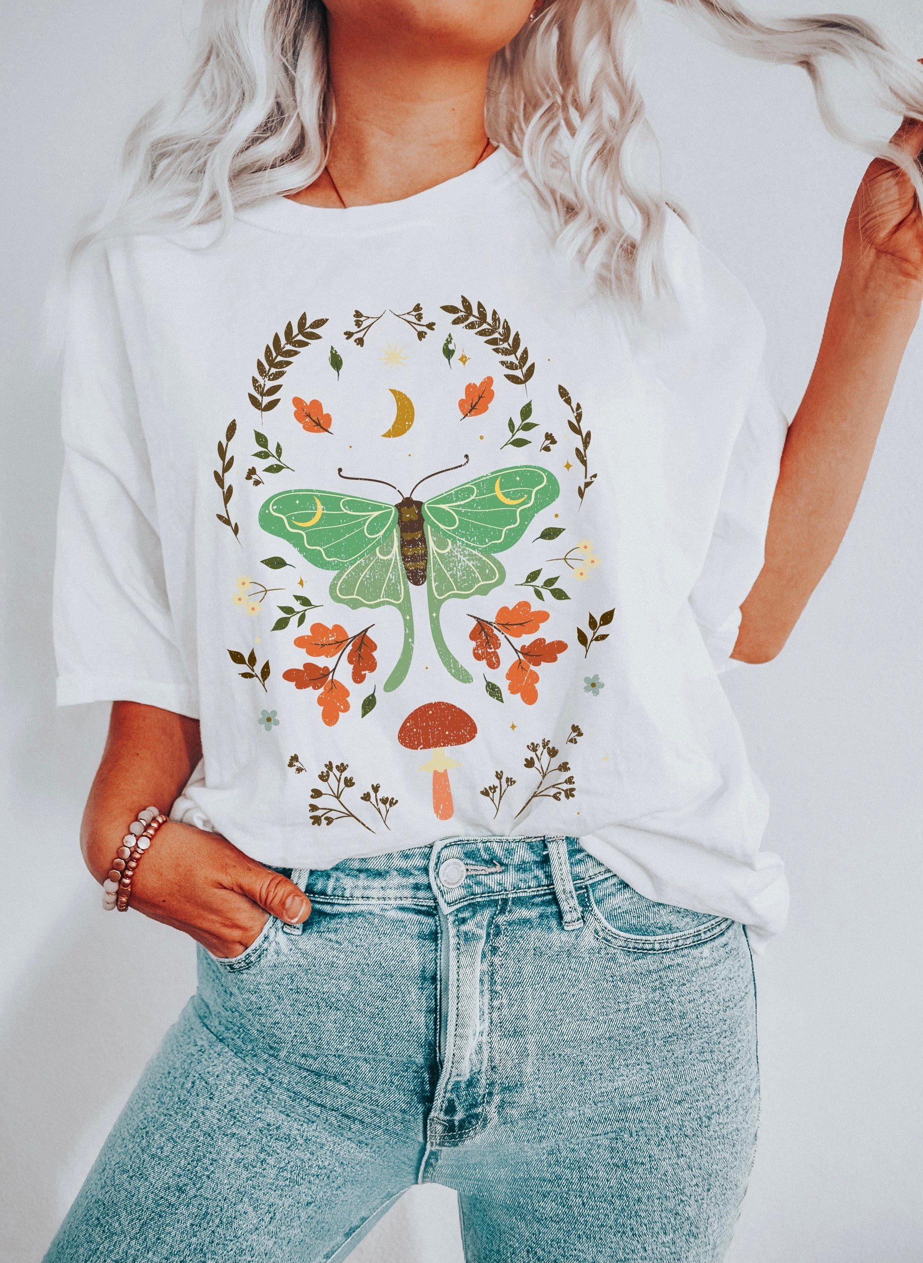 Moth And Ferns Vintage Botanical Winged Insect Artwork With Soft Fern Fronds Night Garden Motif Comfort Colors Tee