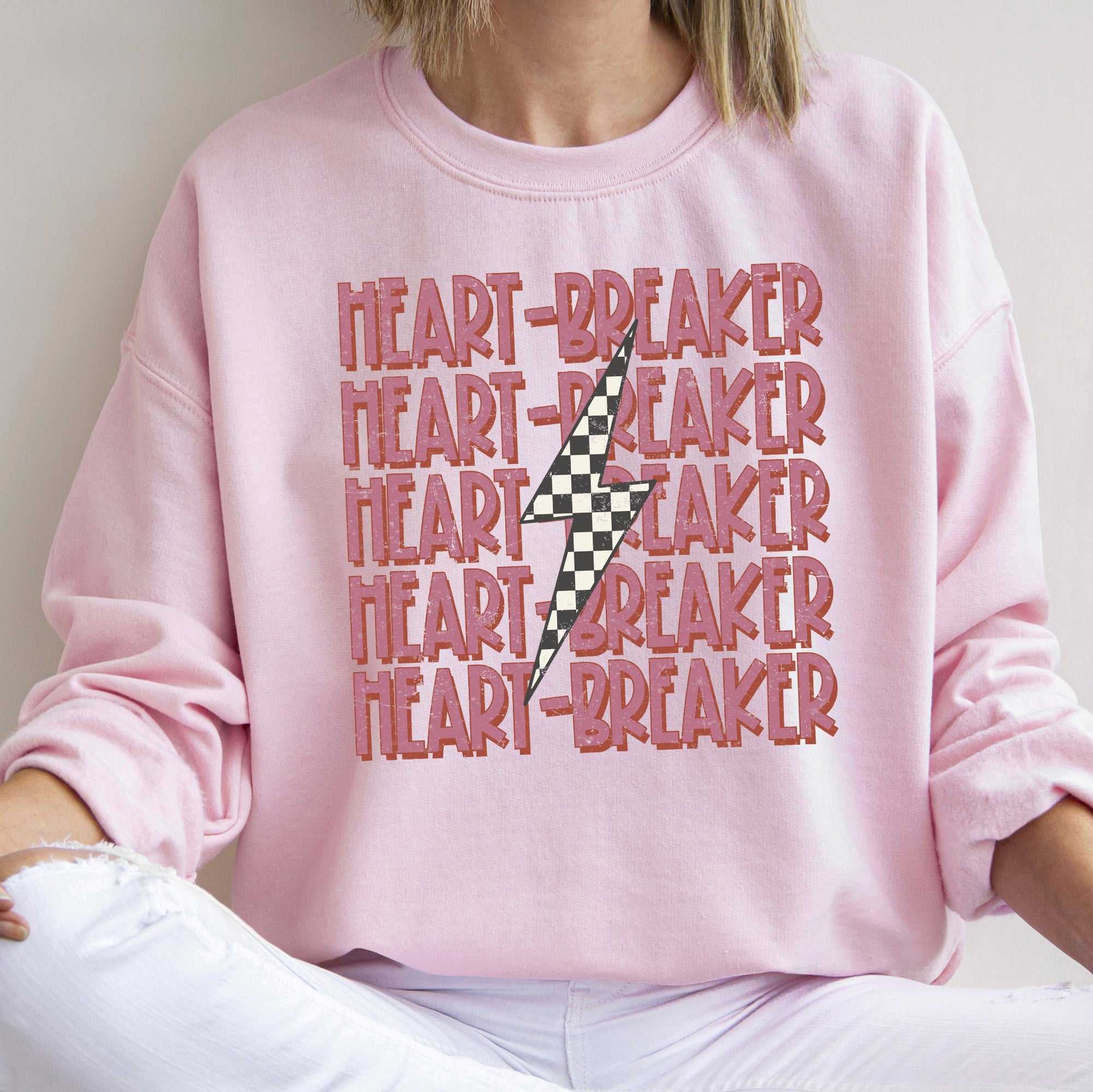 Heart Breaker Retro Bolt Valentine's Day Vintage Style Statement Ultra Bold Edgy Graphic Sweatshirt