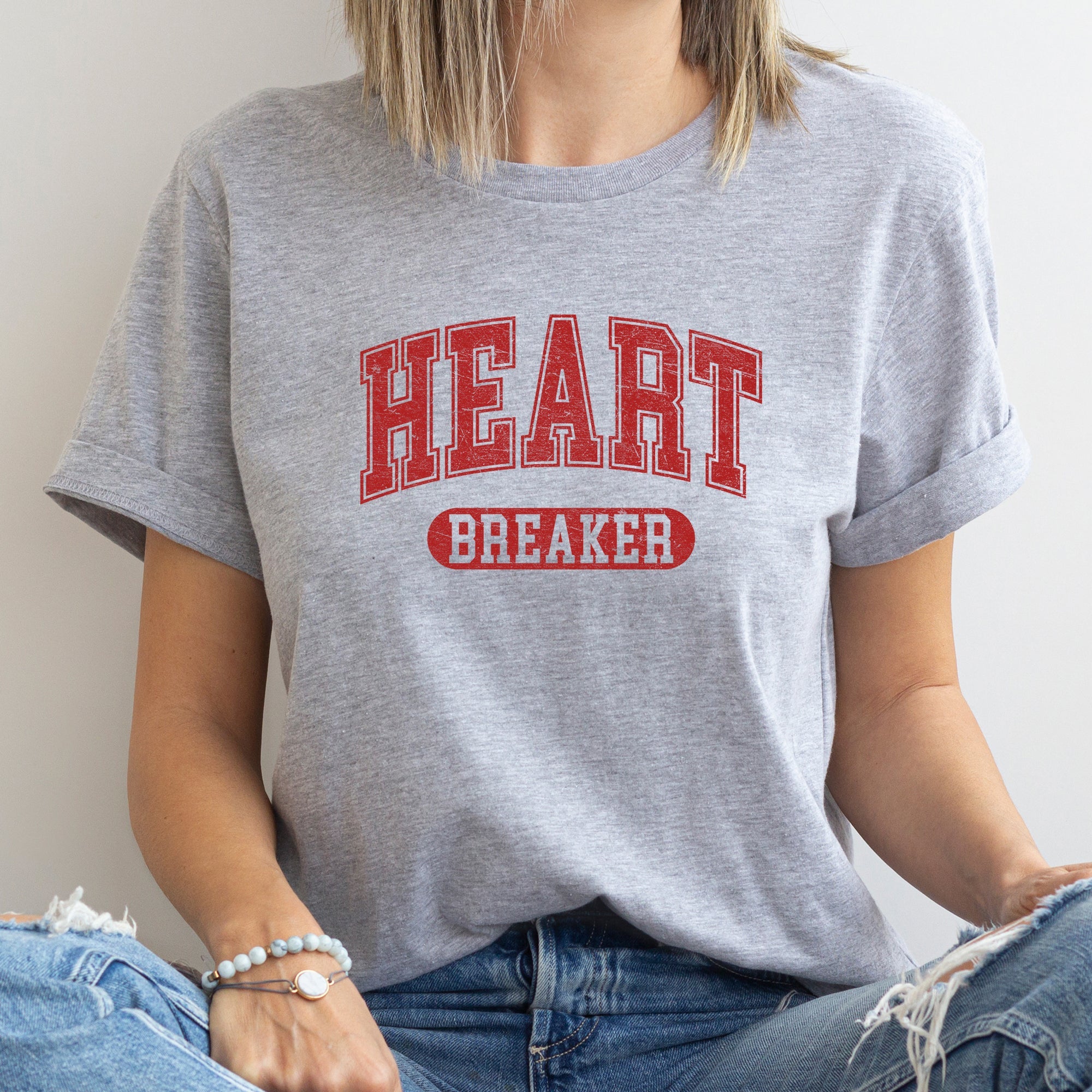 Heart Breaker Collegiate Love Valentine Edition Ultra Soft Vintage Premium Graphic Tee