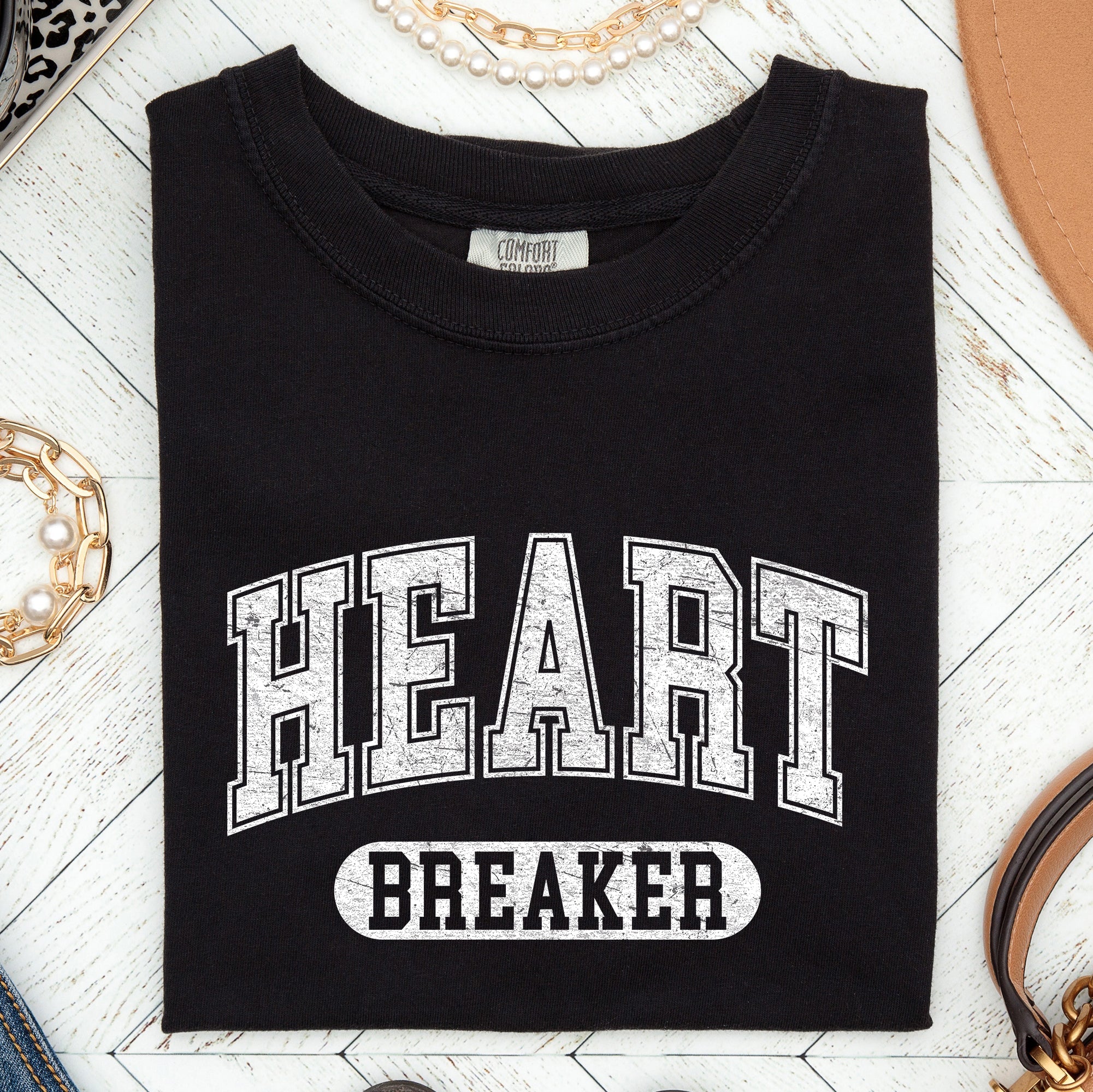 Heart Breaker Collegiate Love Vintage Varsity Style Retro Graphic Inspired Comfort Colors Tee