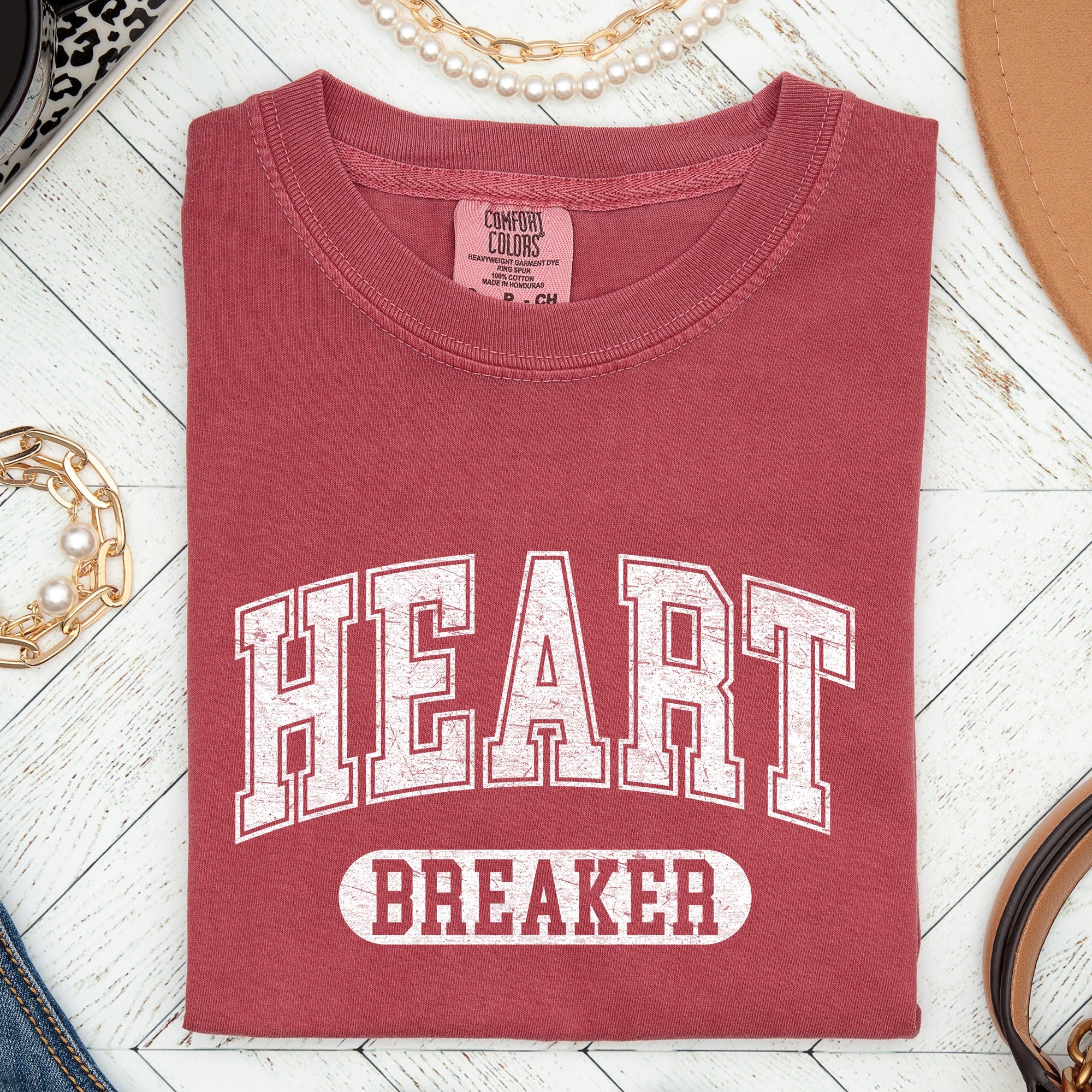Heart Breaker Collegiate Love Vintage Varsity Style Retro Graphic Inspired Comfort Colors Tee