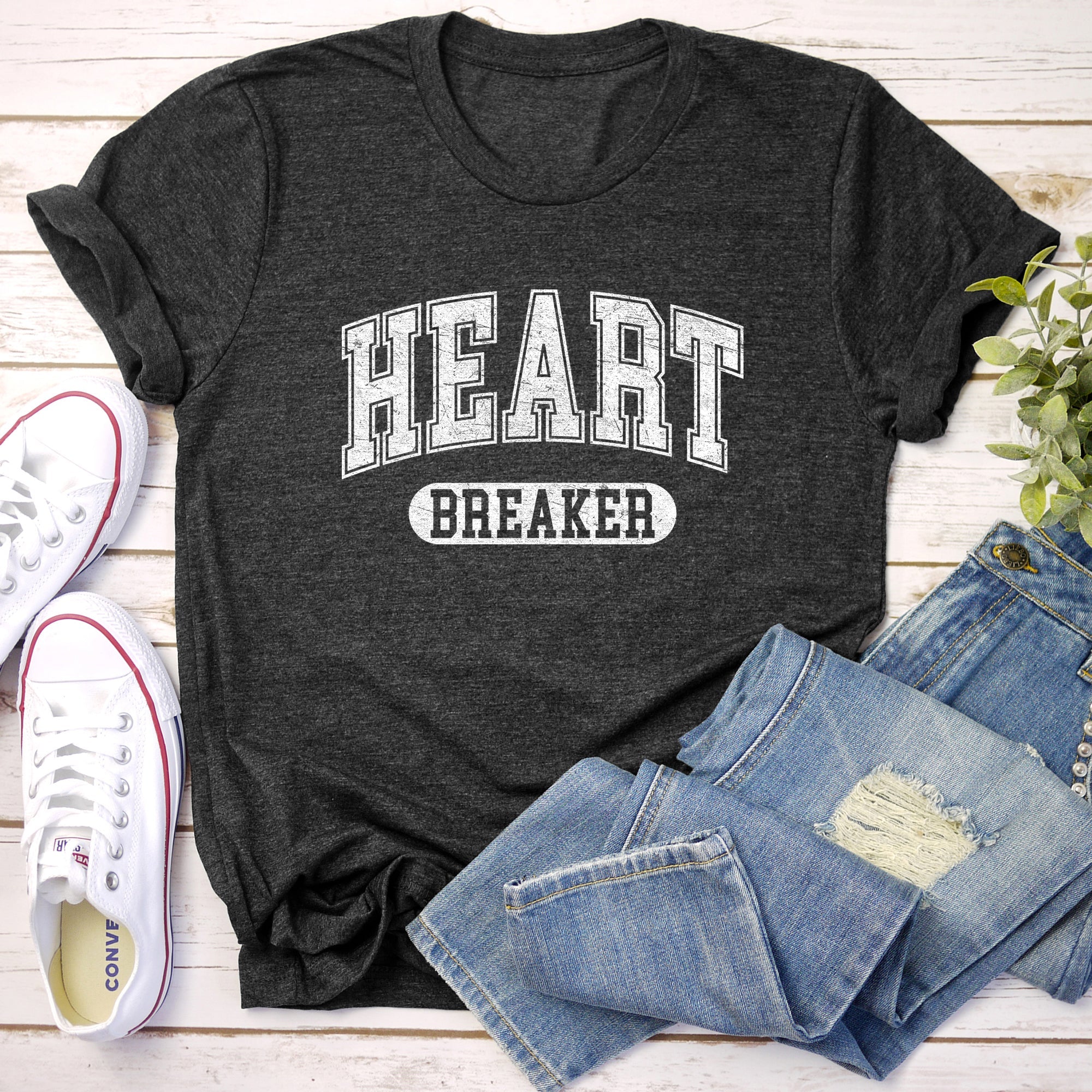Heart Breaker Collegiate Love Valentine Edition Ultra Soft Vintage Premium Graphic Tee