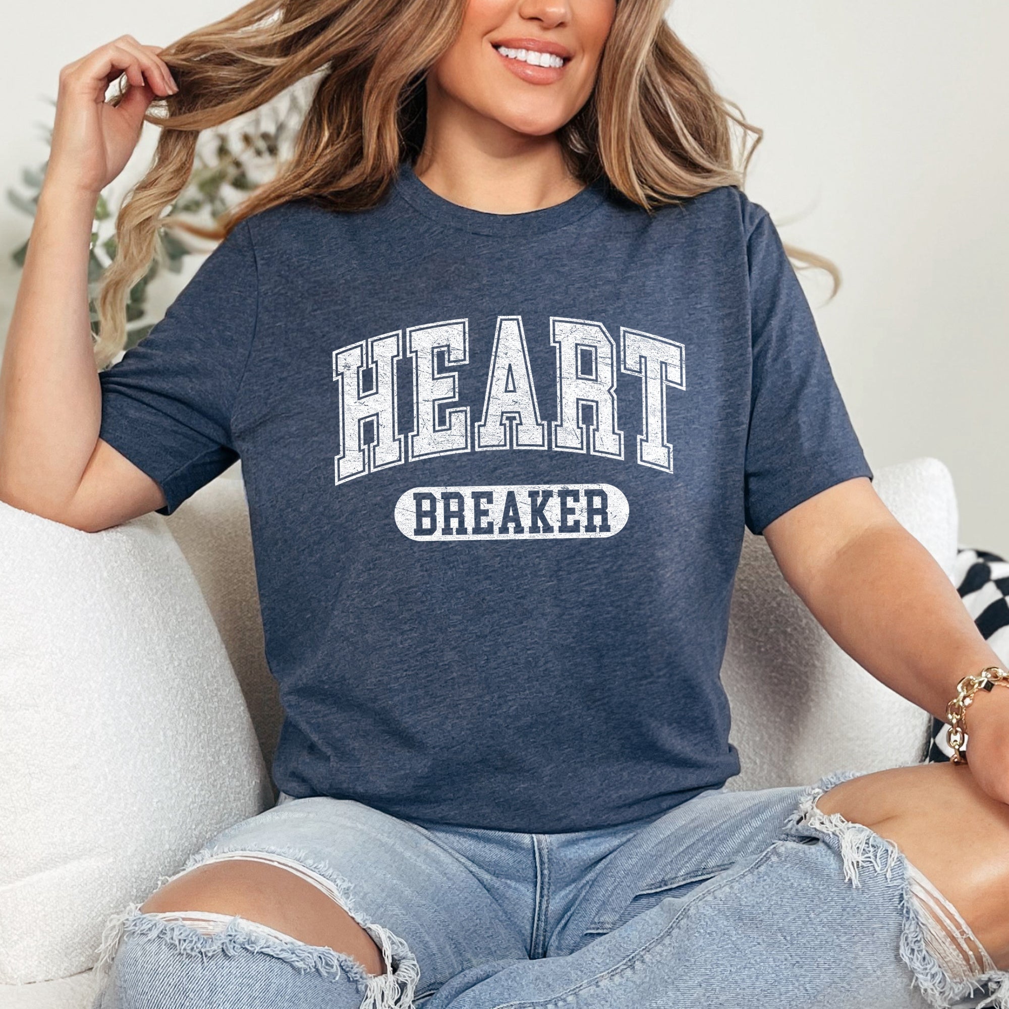 Heart Breaker Collegiate Love Valentine Edition Ultra Soft Vintage Premium Graphic Tee