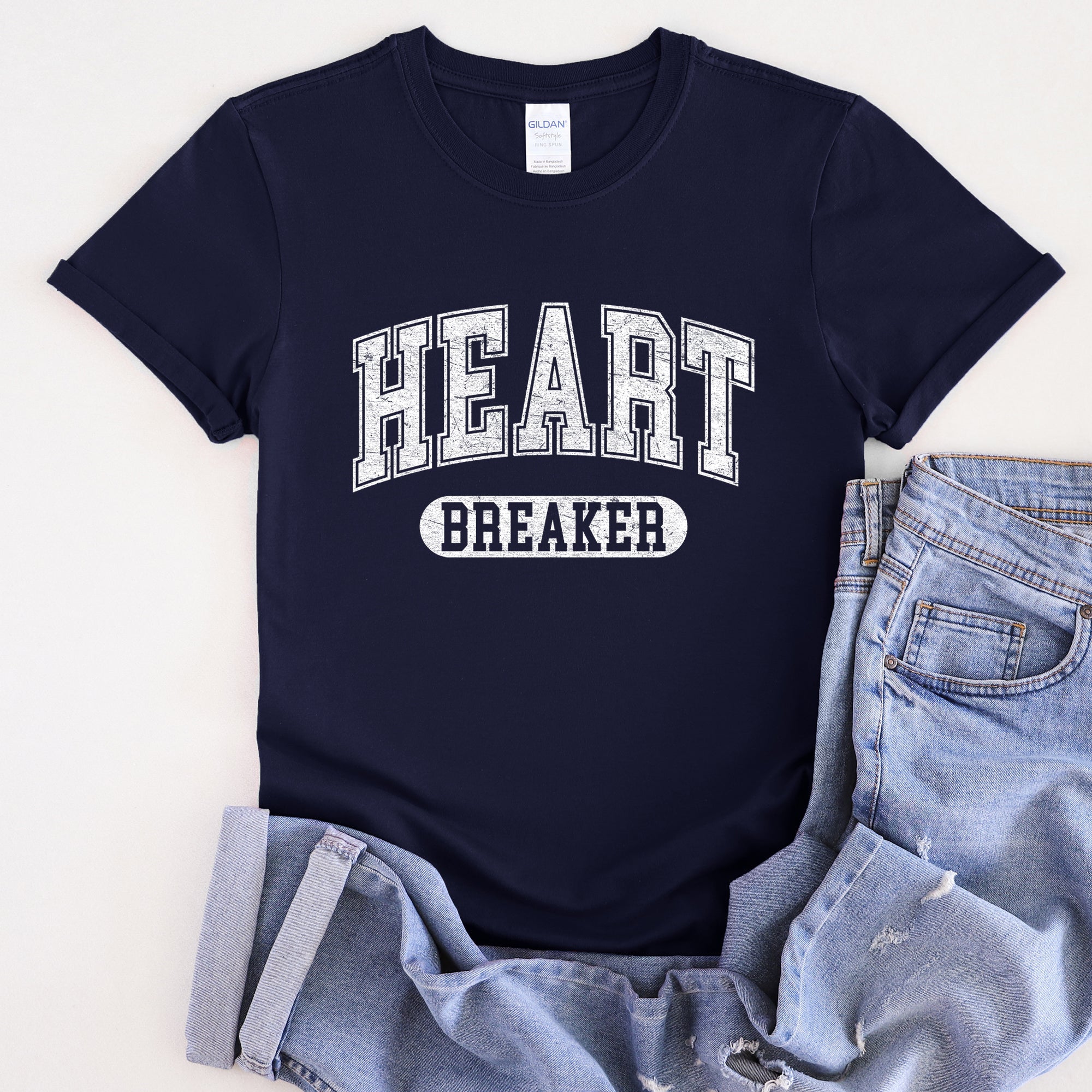 Heart Breaker Collegiate Love Valentine Edition Ultra Soft Vintage Premium Graphic Tee