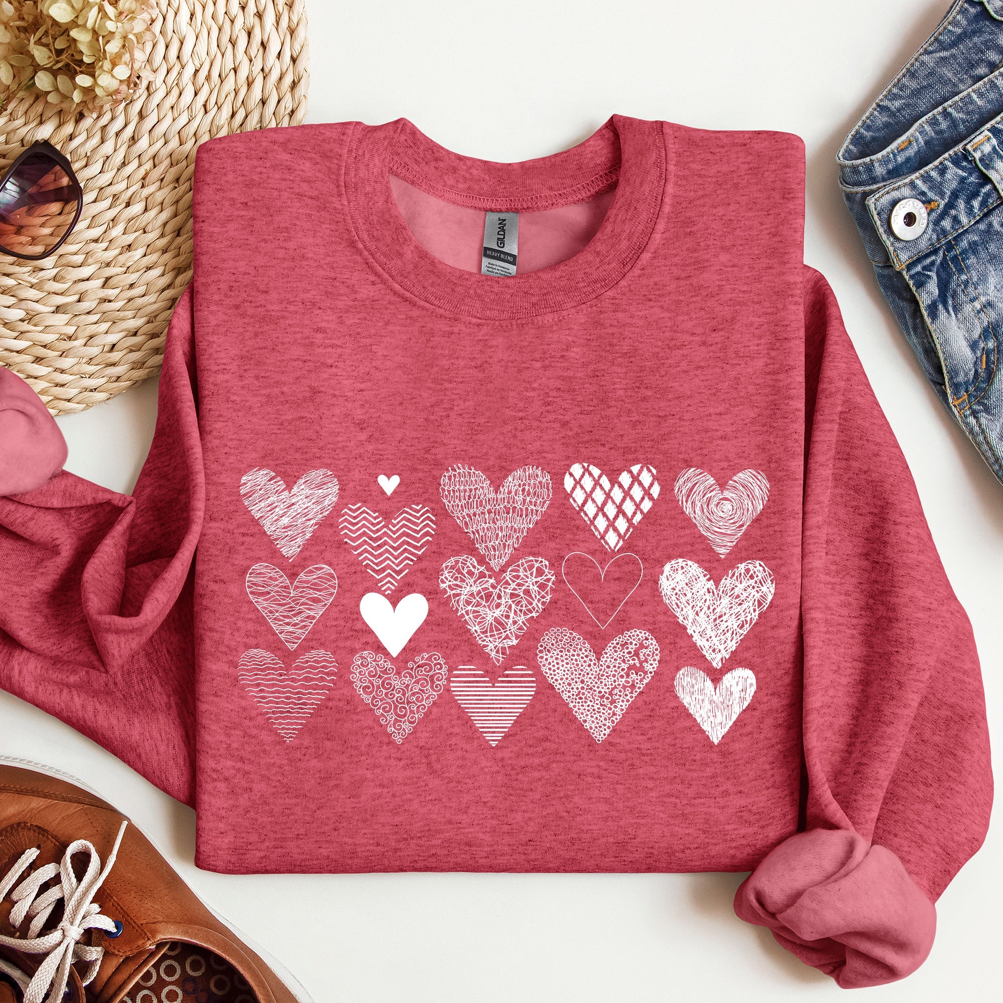 Heart Doodles Valentine's Day Love Edition Cozy Fleece Graphic Warm Comfort Relaxed Fit Sweatshirt