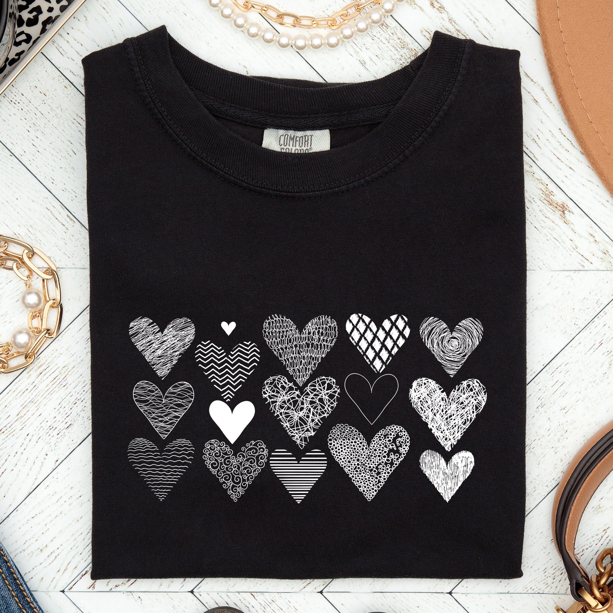 Heart Doodles Valentine's Day Edition Vintage Soft Graphic Print Comfort Colors Tee