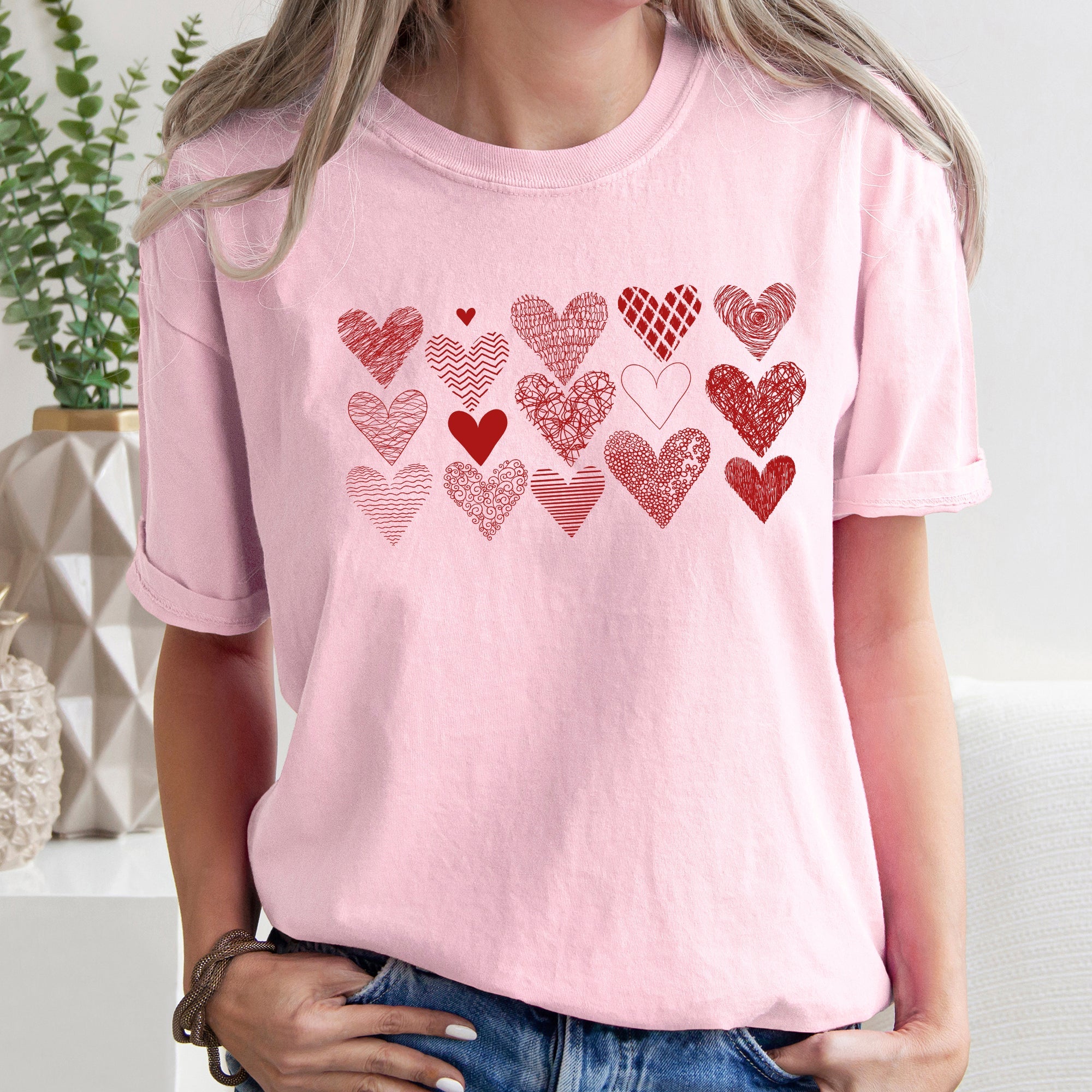 Heart Doodles Valentine's Day Edition Vintage Soft Graphic Print Comfort Colors Tee