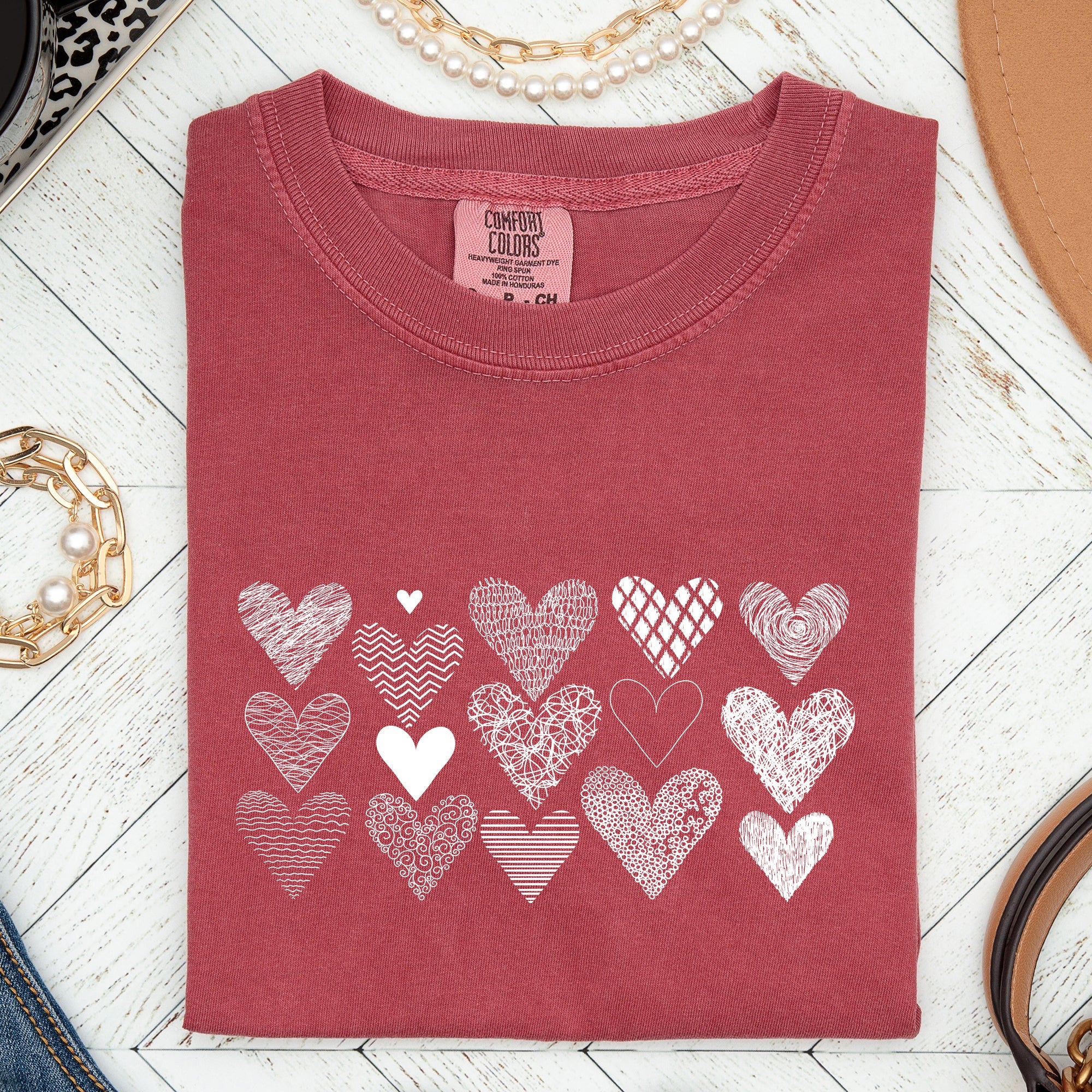 Heart Doodles Valentine's Day Edition Vintage Soft Graphic Print Comfort Colors Tee