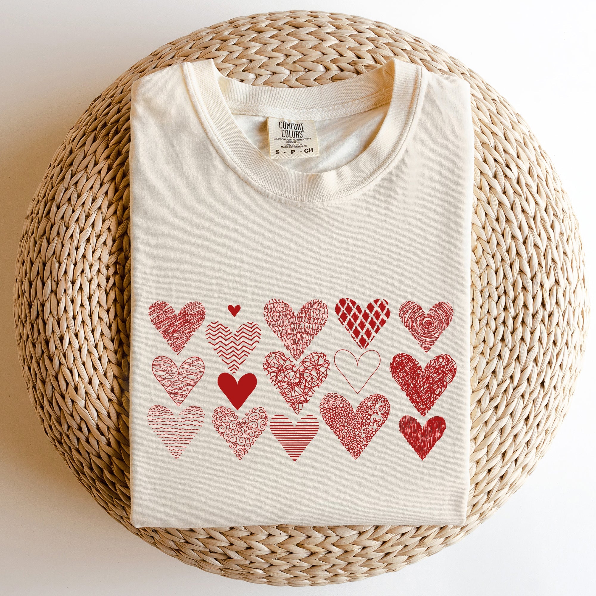 Heart Doodles Valentine's Day Edition Vintage Soft Graphic Print Comfort Colors Tee