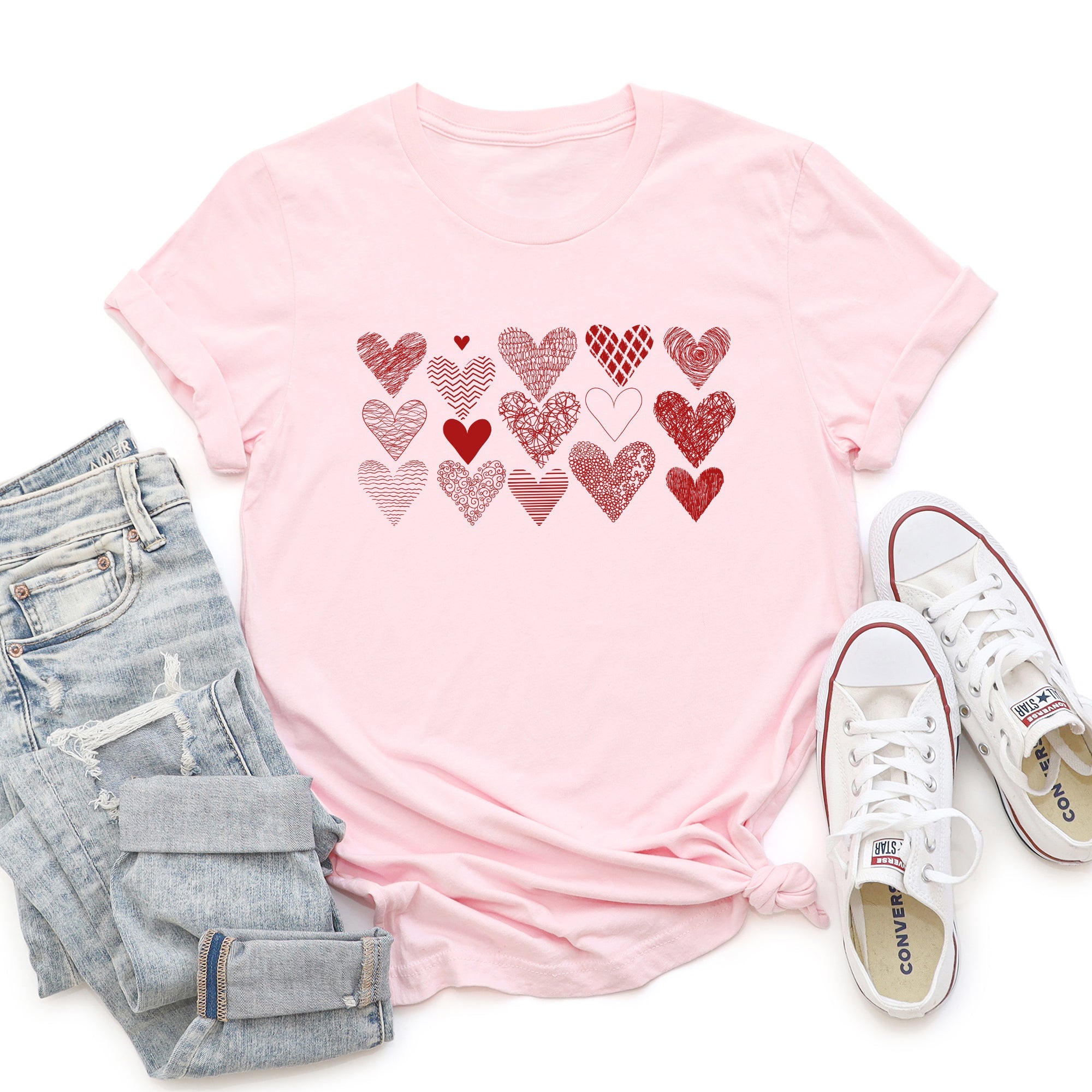 Heart Doodles Valentine Edition Hand Drawn Hearts And Hugs Artful Script Whimsical Illustrations Graphic Tee