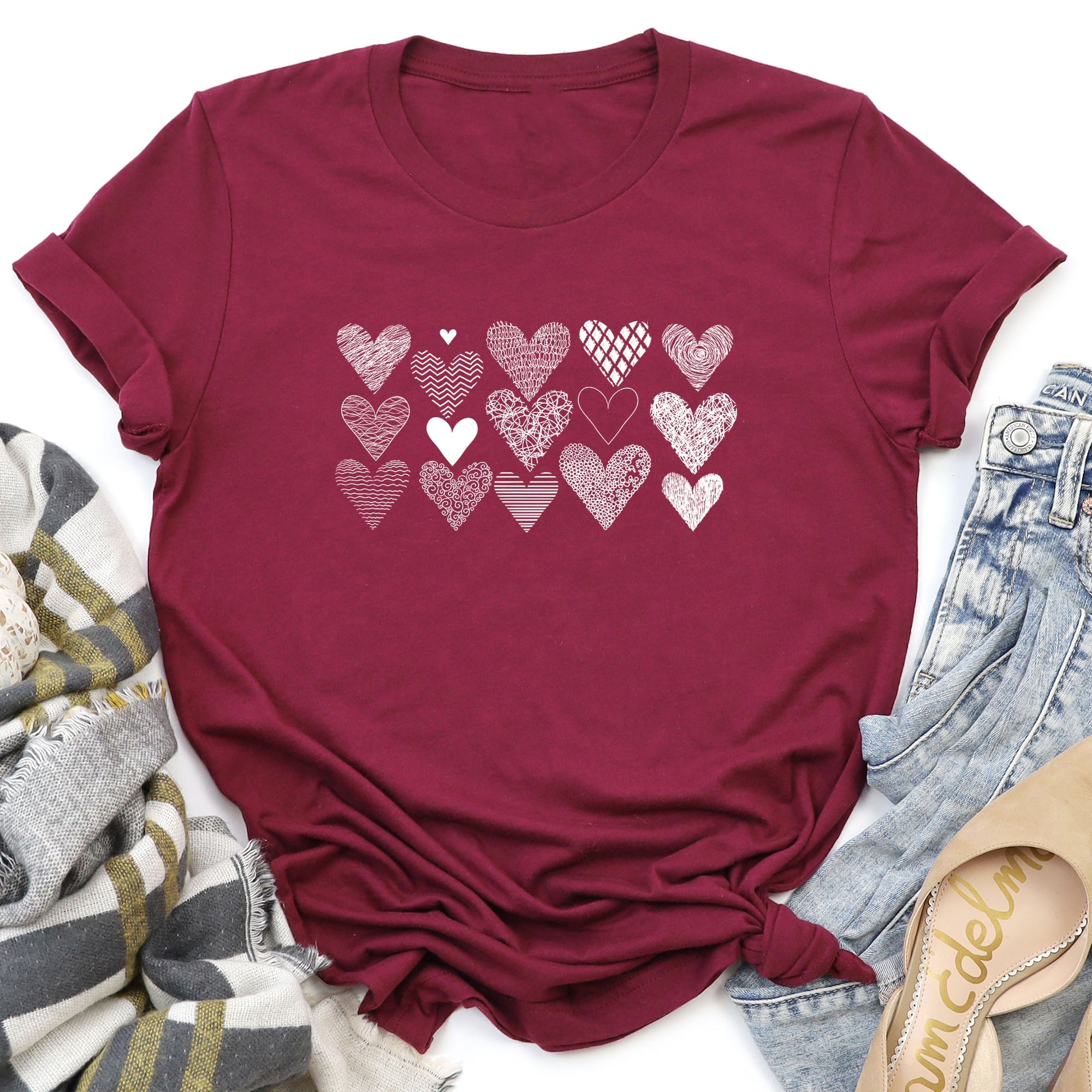 Heart Doodles Valentine Edition Hand Drawn Hearts And Hugs Artful Script Whimsical Illustrations Graphic Tee