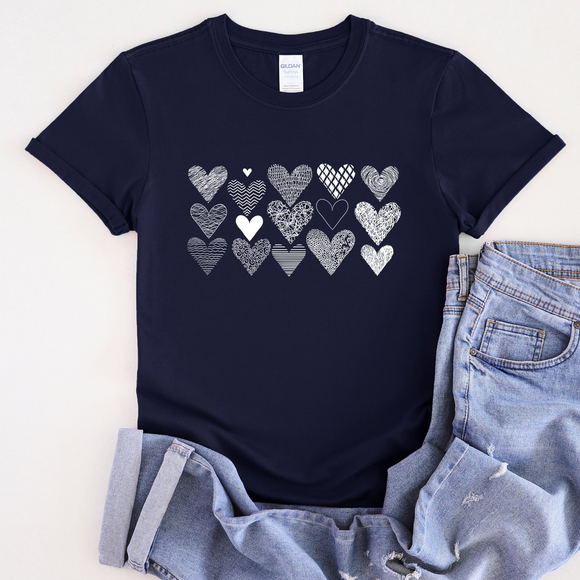 Heart Doodles Valentine Edition Hand Drawn Hearts And Hugs Artful Script Whimsical Illustrations Graphic Tee