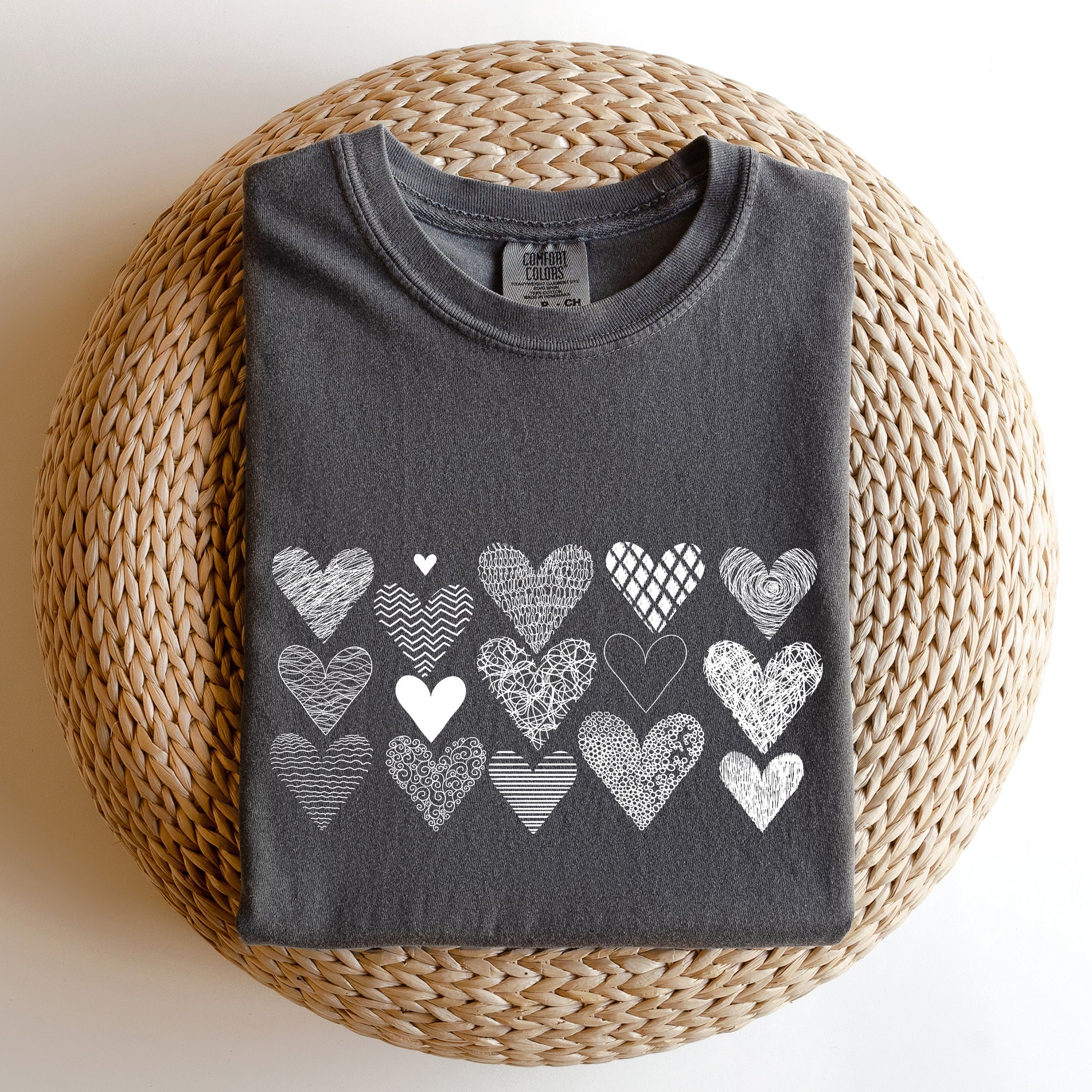 Heart Doodles Valentine's Day Edition Vintage Soft Graphic Print Comfort Colors Tee