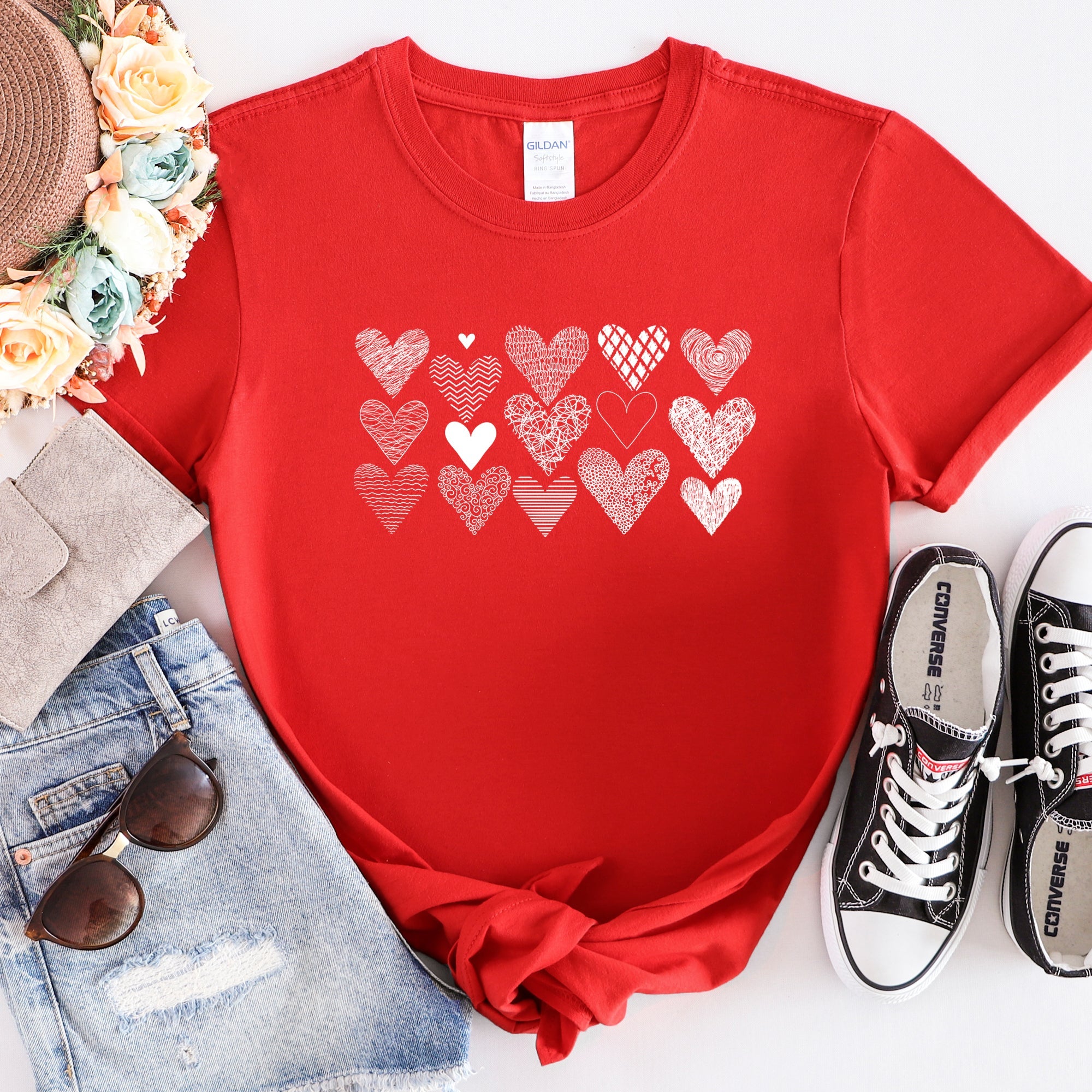 Heart Doodles Valentine Edition Hand Drawn Hearts And Hugs Artful Script Whimsical Illustrations Graphic Tee