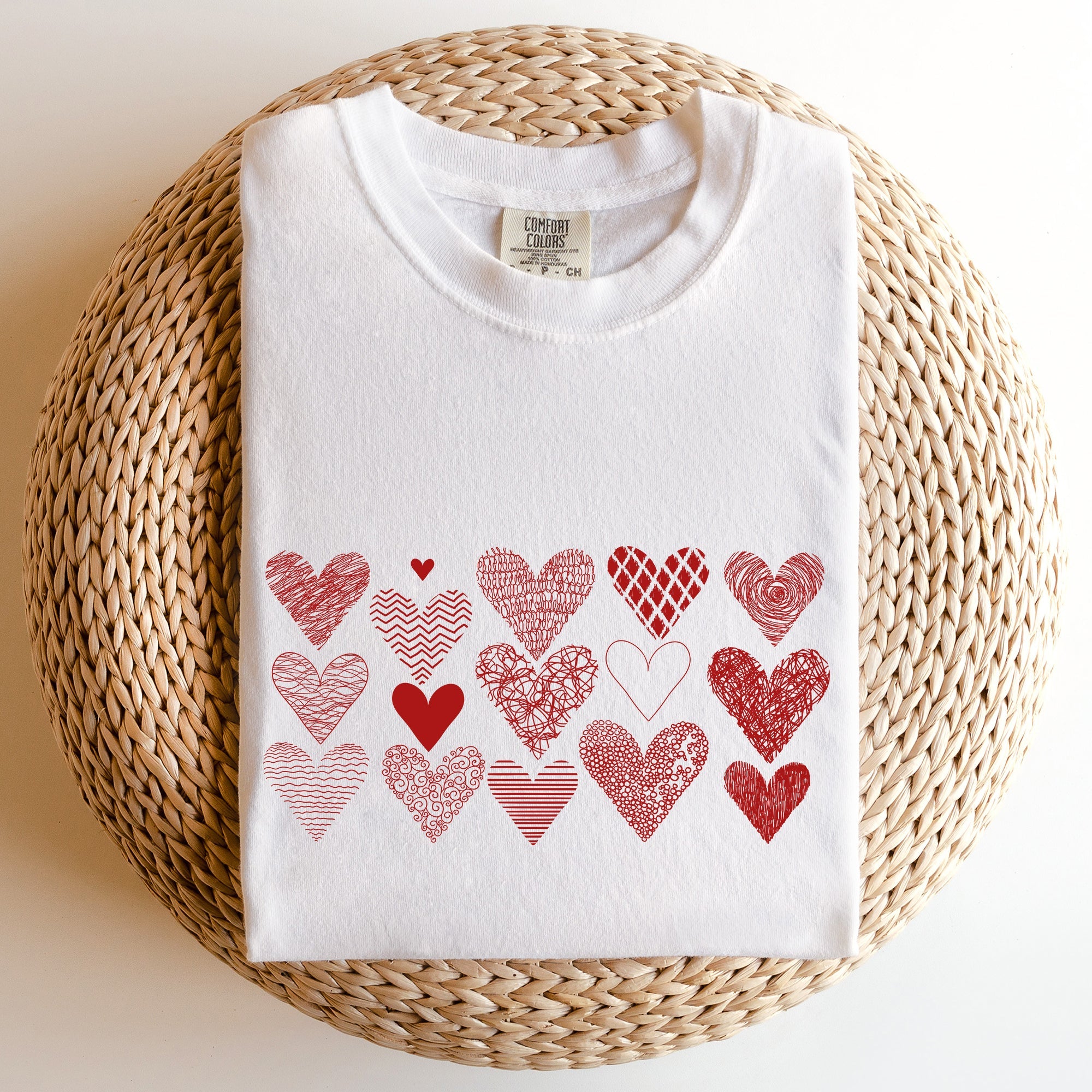 Heart Doodles Valentine's Day Edition Vintage Soft Graphic Print Comfort Colors Tee