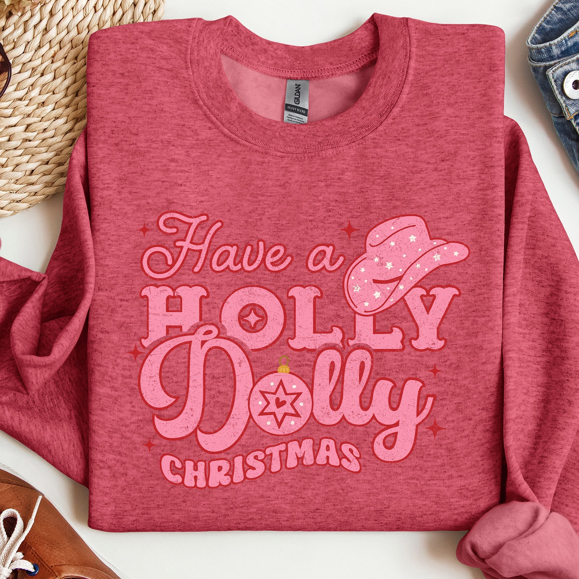 Holly Dolly Christmas Country Music Holiday Cheer Festive Cozy Vibe Graphic Sweatshirt