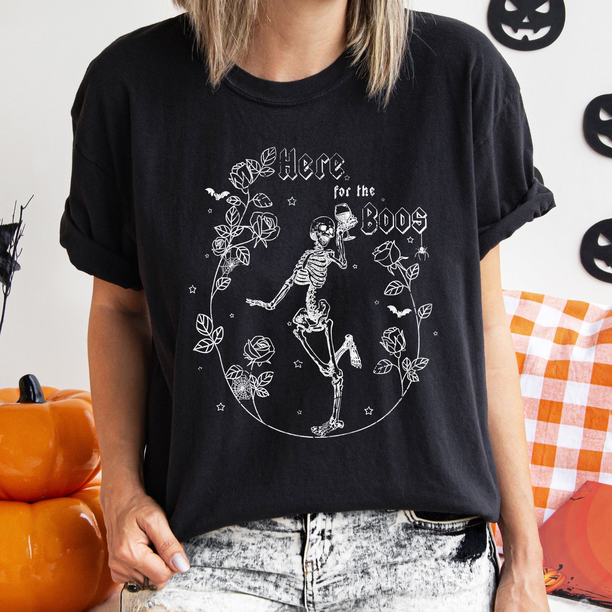 Here For The Boos Retro Limited Halloween Night Party Vintage Theme Comfort Colors Tee
