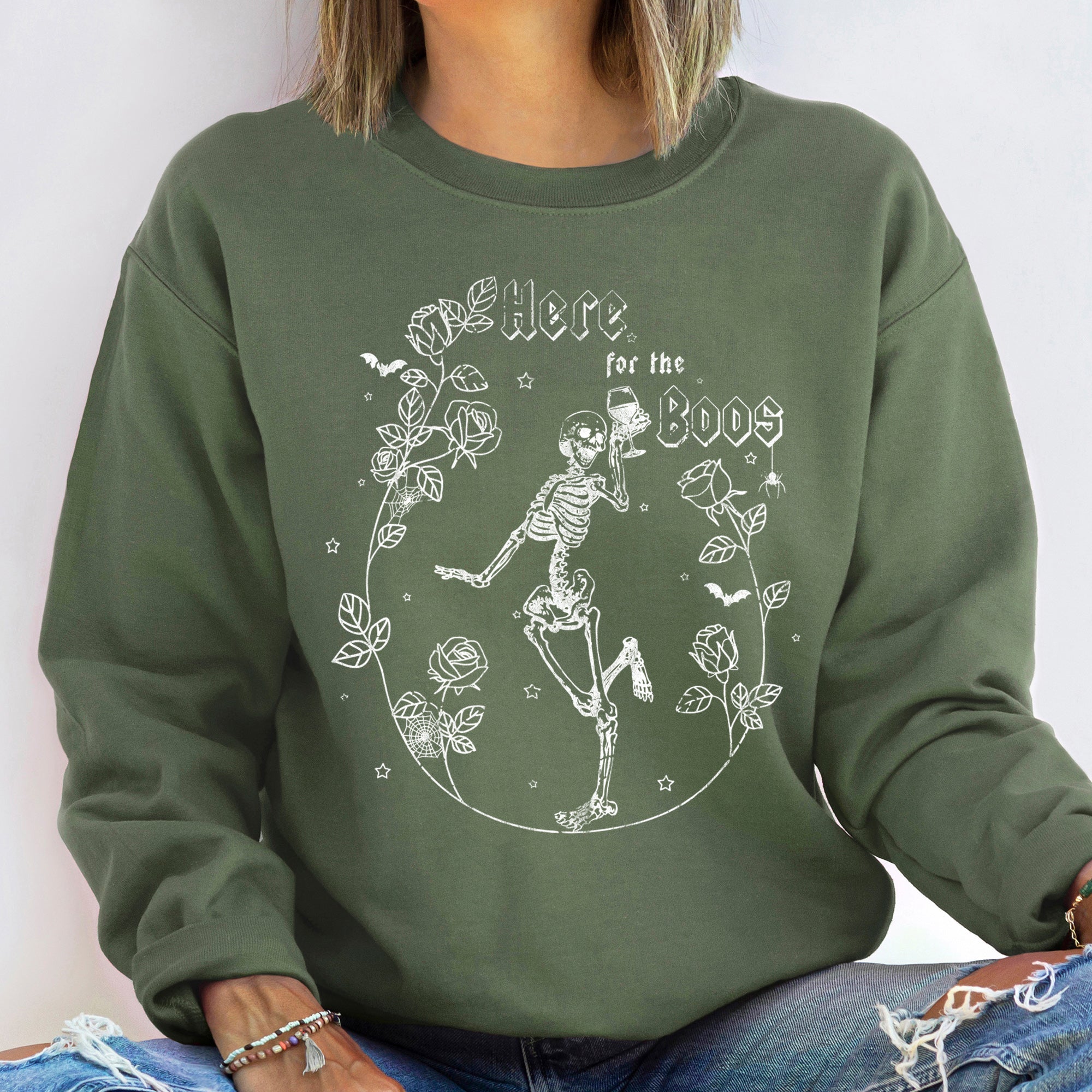 Here For The Boos Vintage Halloween Spooky Night Edition With Ghosts Goblins And Tricks Sweatshirt