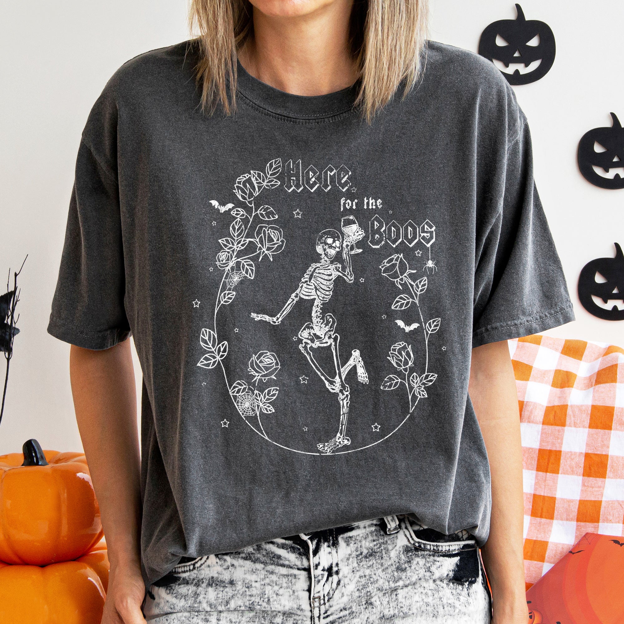 Here For The Boos Retro Limited Halloween Night Party Vintage Theme Comfort Colors Tee