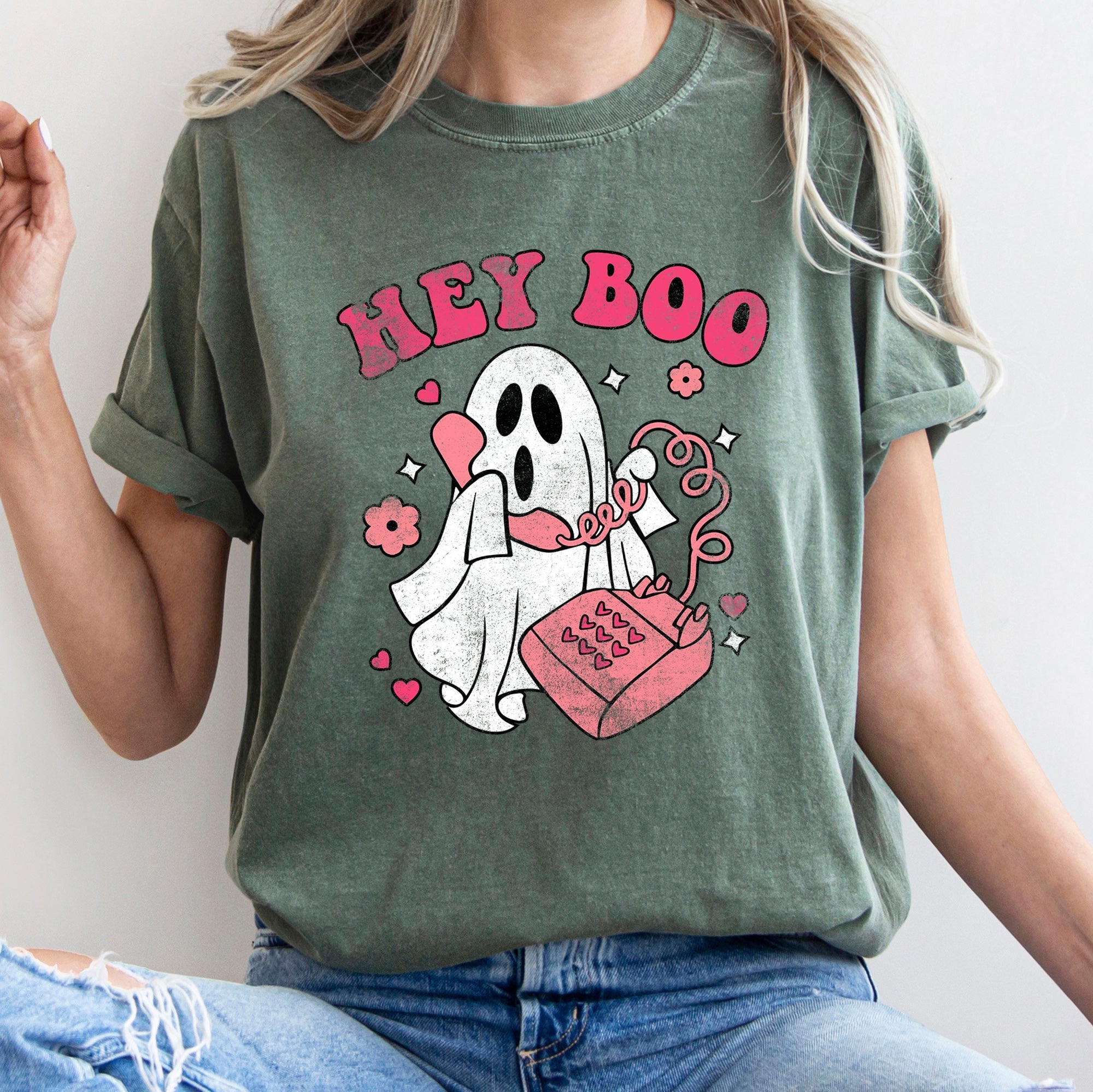 Hey Boo Retro Halloween Spooky Night Edition Vintage All Hallows Eve Comfort Colors Tee