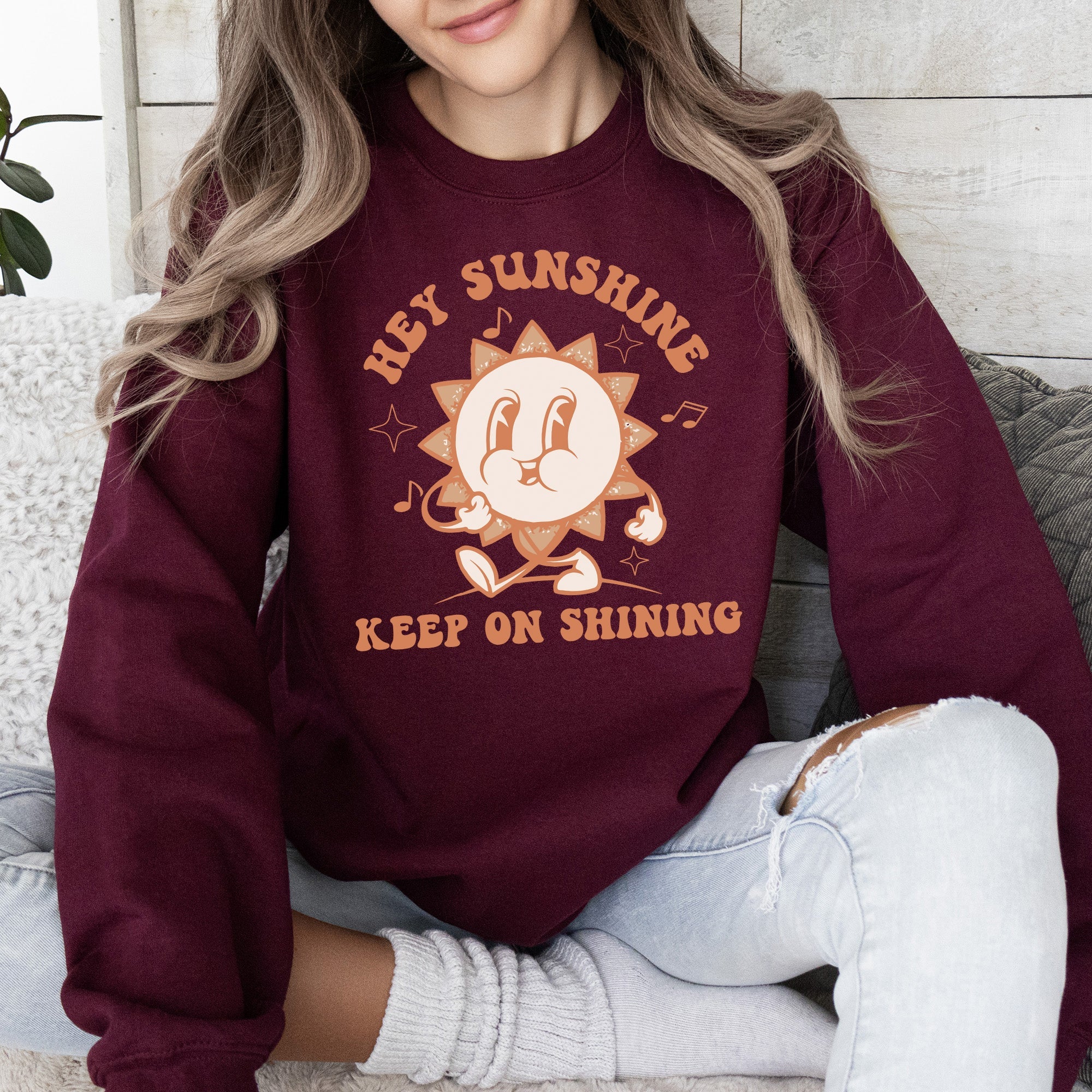 Hey Sunshine Keep On Shining Retro Positivity Kindness Mental Health Daily Inspiration Sweatshirt