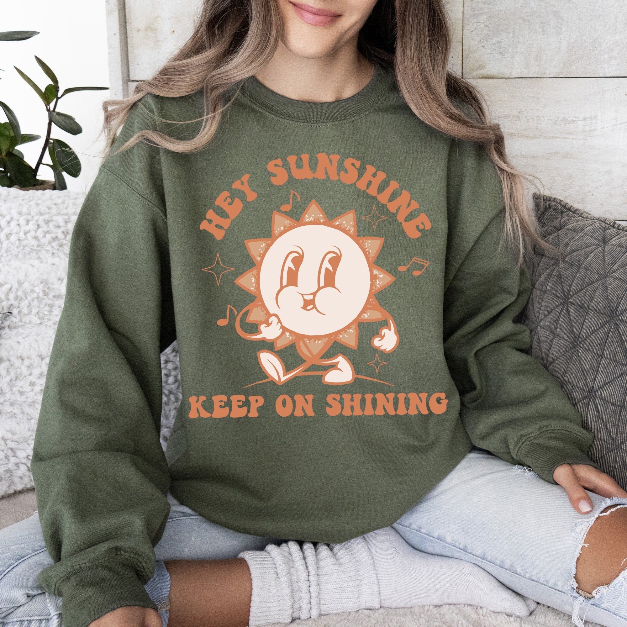 Hey Sunshine Keep On Shining Retro Positivity Kindness Mental Health Daily Inspiration Sweatshirt