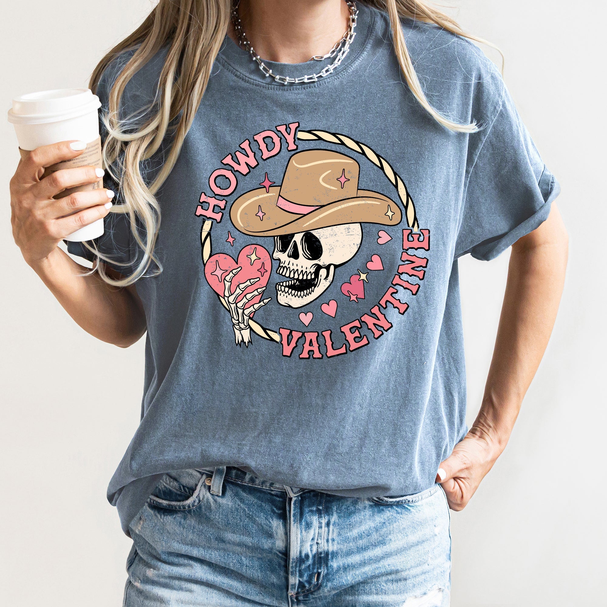 Howdy Valentine Skeleton Cowboy Western Country Heartfelt Love Theme Rustic Cowboy Romance Range Comfort Colors Tee