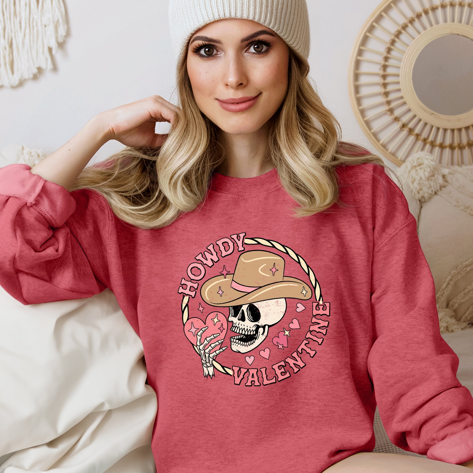 Howdy Valentine Skeleton Cowboy Western Country Festive Romance Graphic Sweatshirt