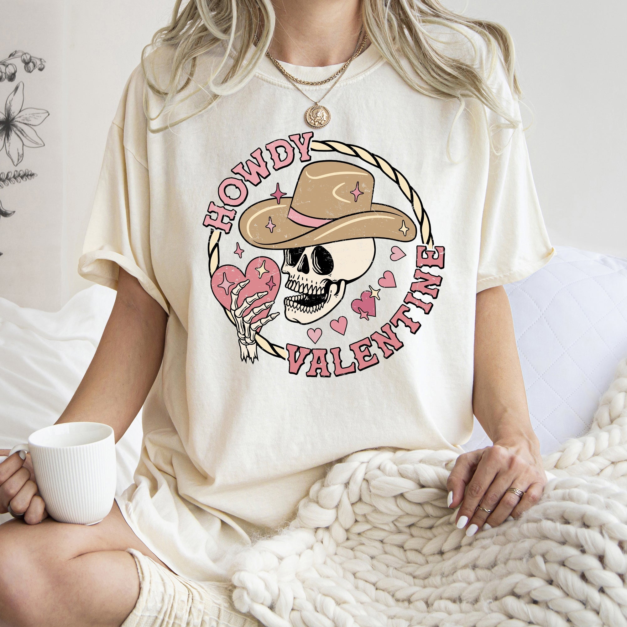 Howdy Valentine Skeleton Cowboy Western Country Heartfelt Love Theme Rustic Cowboy Romance Range Comfort Colors Tee