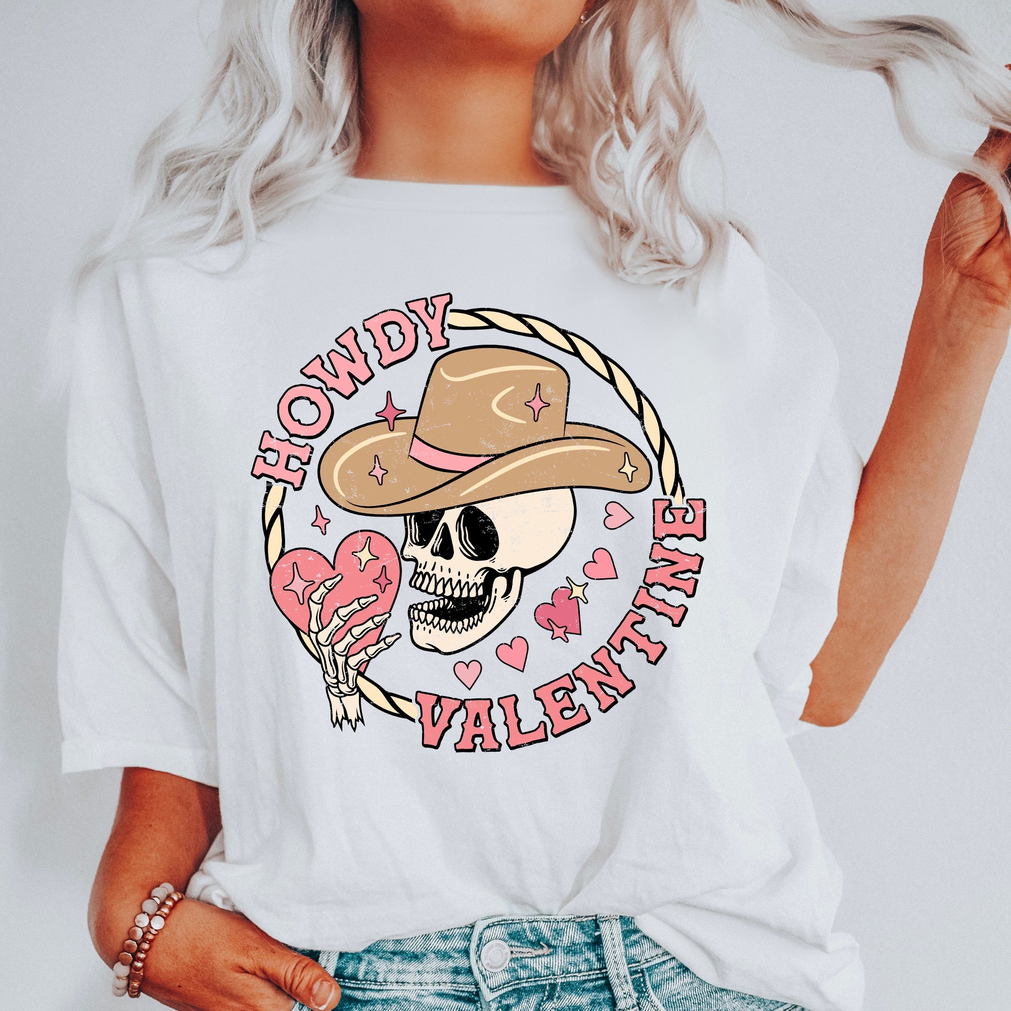 Howdy Valentine Skeleton Cowboy Western Country Heartfelt Love Theme Rustic Cowboy Romance Range Comfort Colors Tee