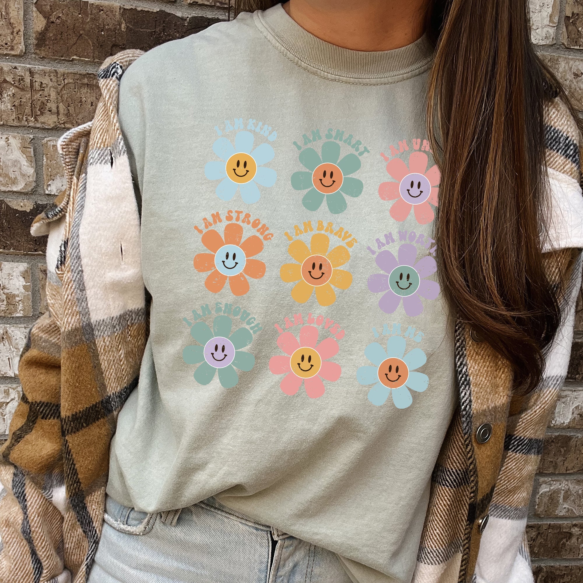 Positive Affirmations Daisy Retro Vintage Floral Edition Deluxe Comfort Colors Tee