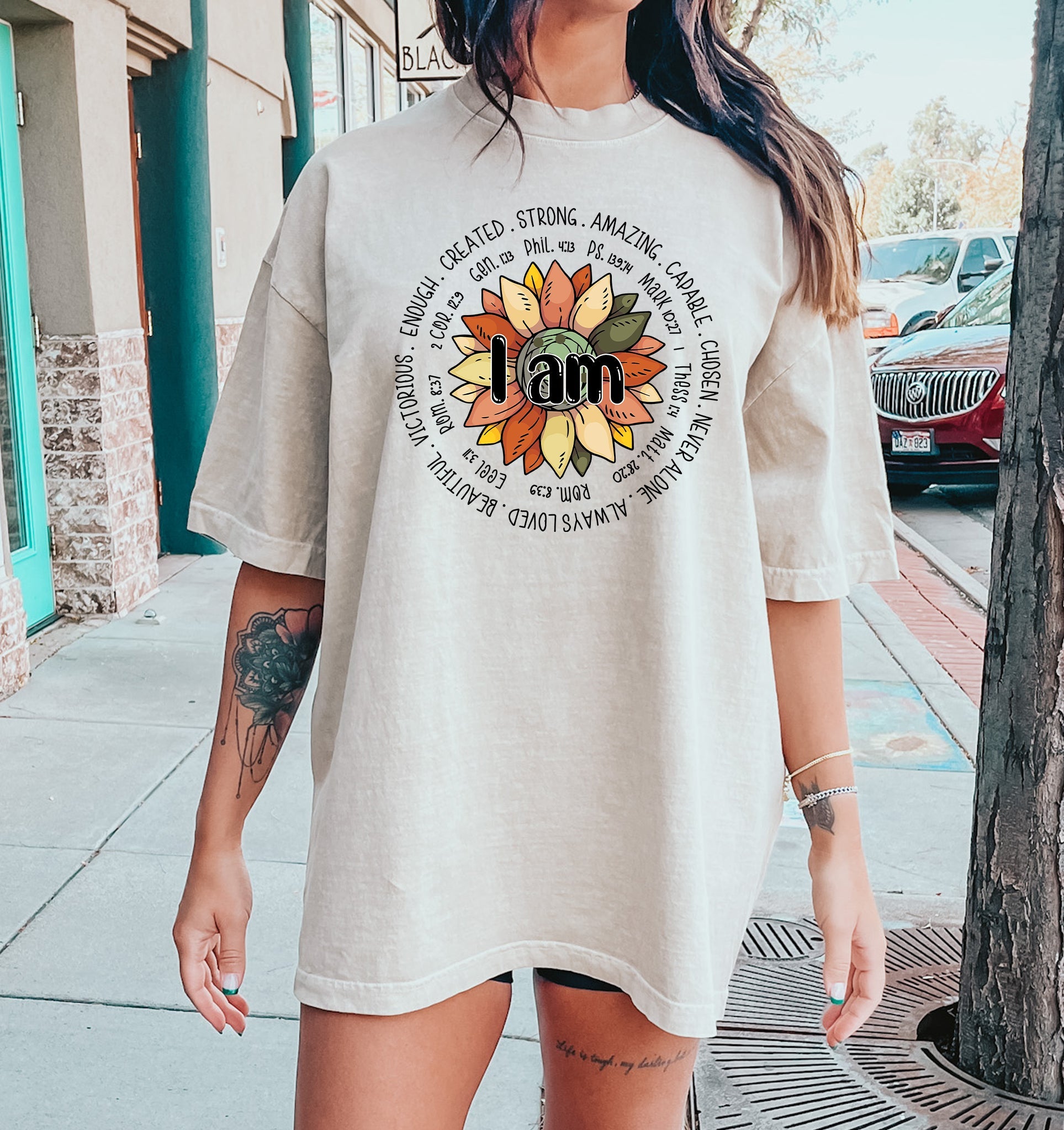 I Am Strong Biblical Floral Comfort Colors Tee