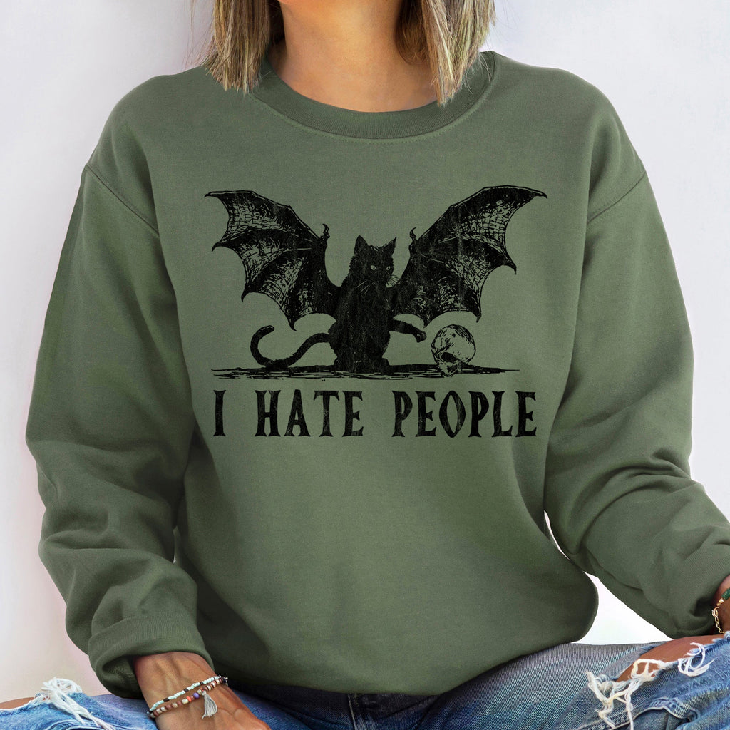 I Hate People Halloween Edition Distressed Saying For The Night Owls And Reclusive Spirits Sweatshirt