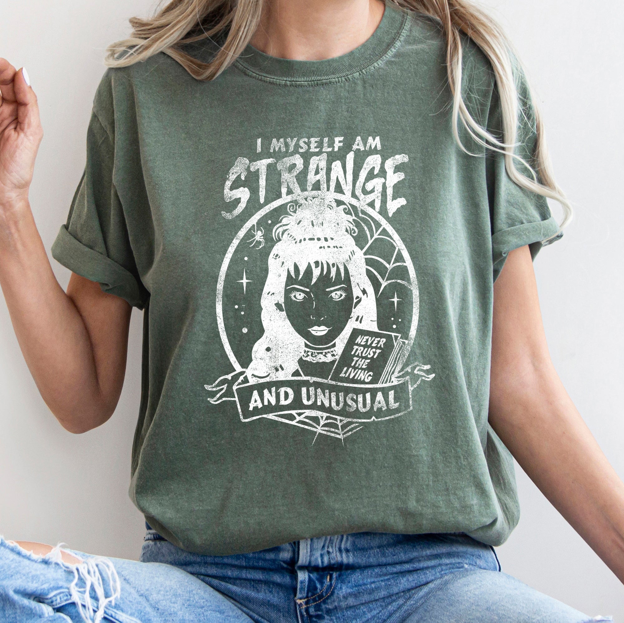 I Myself Am Strange And Unusual Retro Halloween Vintage Gothic Design Comfort Colors Tee