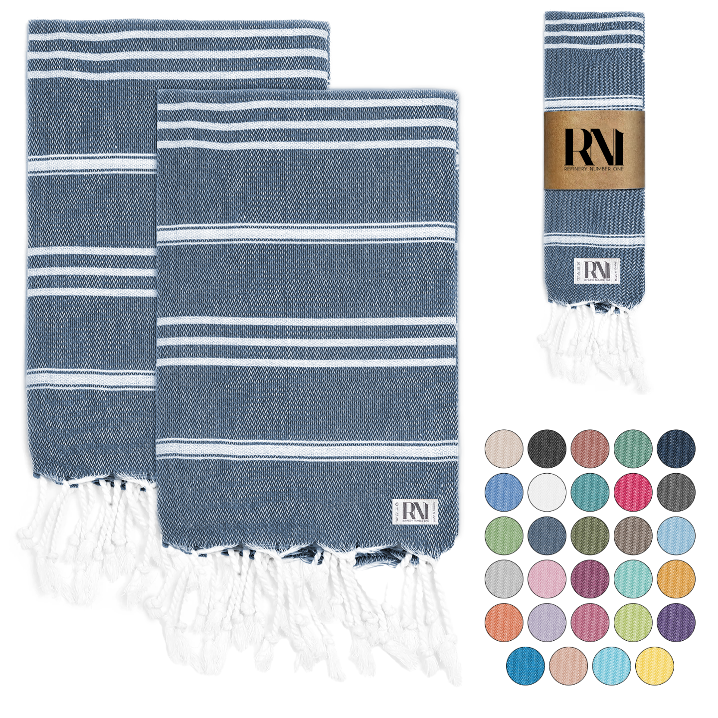 Istanbul Classic Turkish Hand Towel Set for Kitchen, Bath, Beach, Gym, Yoga and Travel
