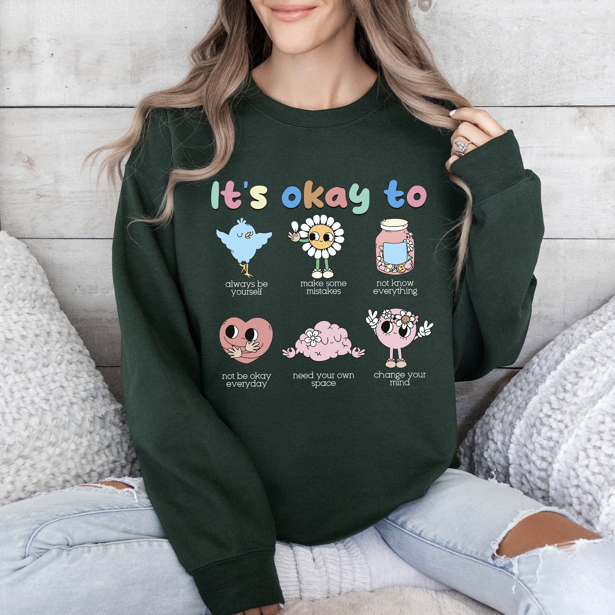 It's Ok To Retro Positivity Kindness Mental Health Awareness Uplifting Graphic Sweatshirt