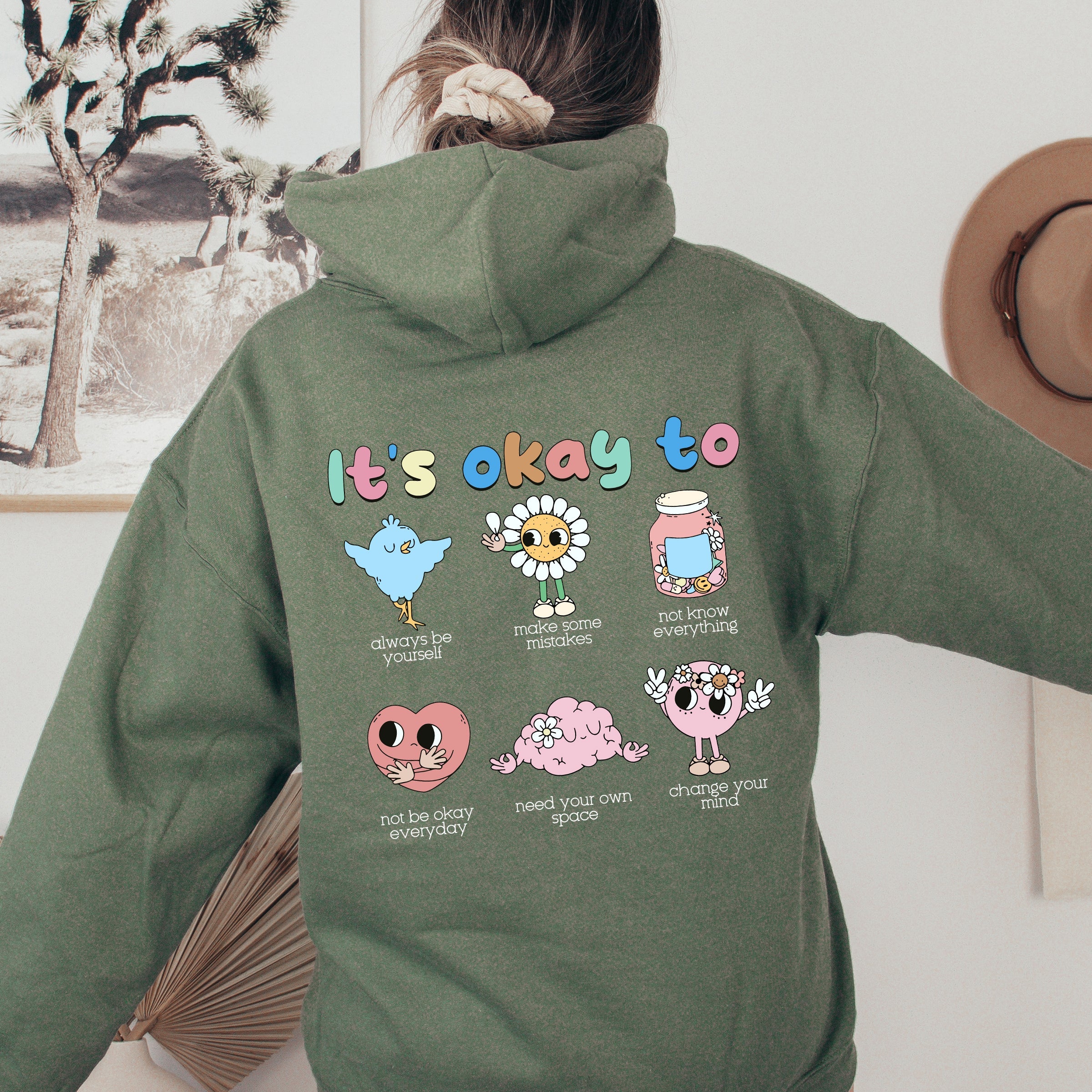 It's Ok To Positivity Kindness Mental Health Everyday Comfort Cozy Hooded Sweatshirt