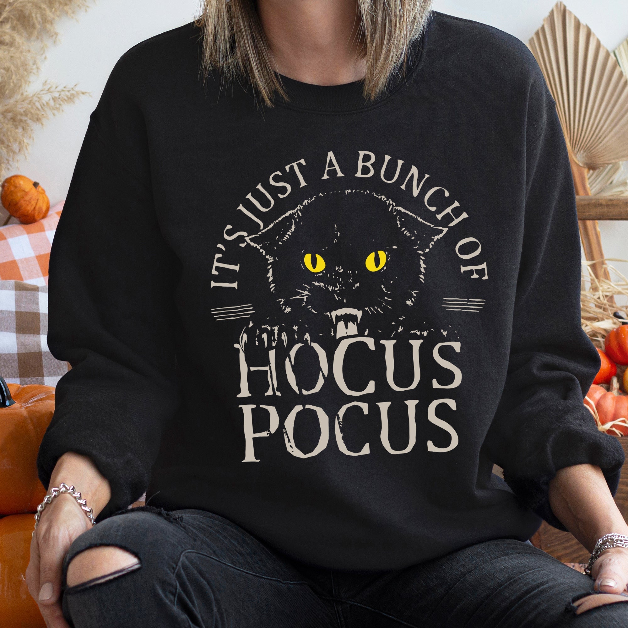 Hocus Pocus Cat Halloween Festive Spellcasting Kitty Design Cozy Knit Sweatshirt