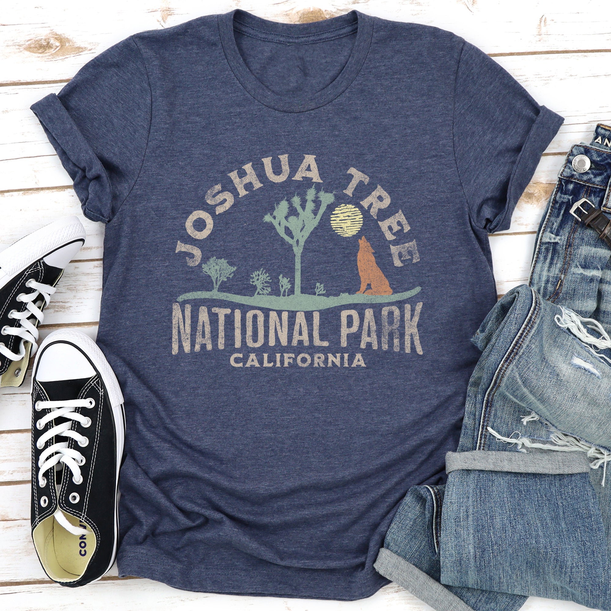 Joshua Tree National Park Scenic Desert Landscape Illustration Sunset Stars Graphic Tee