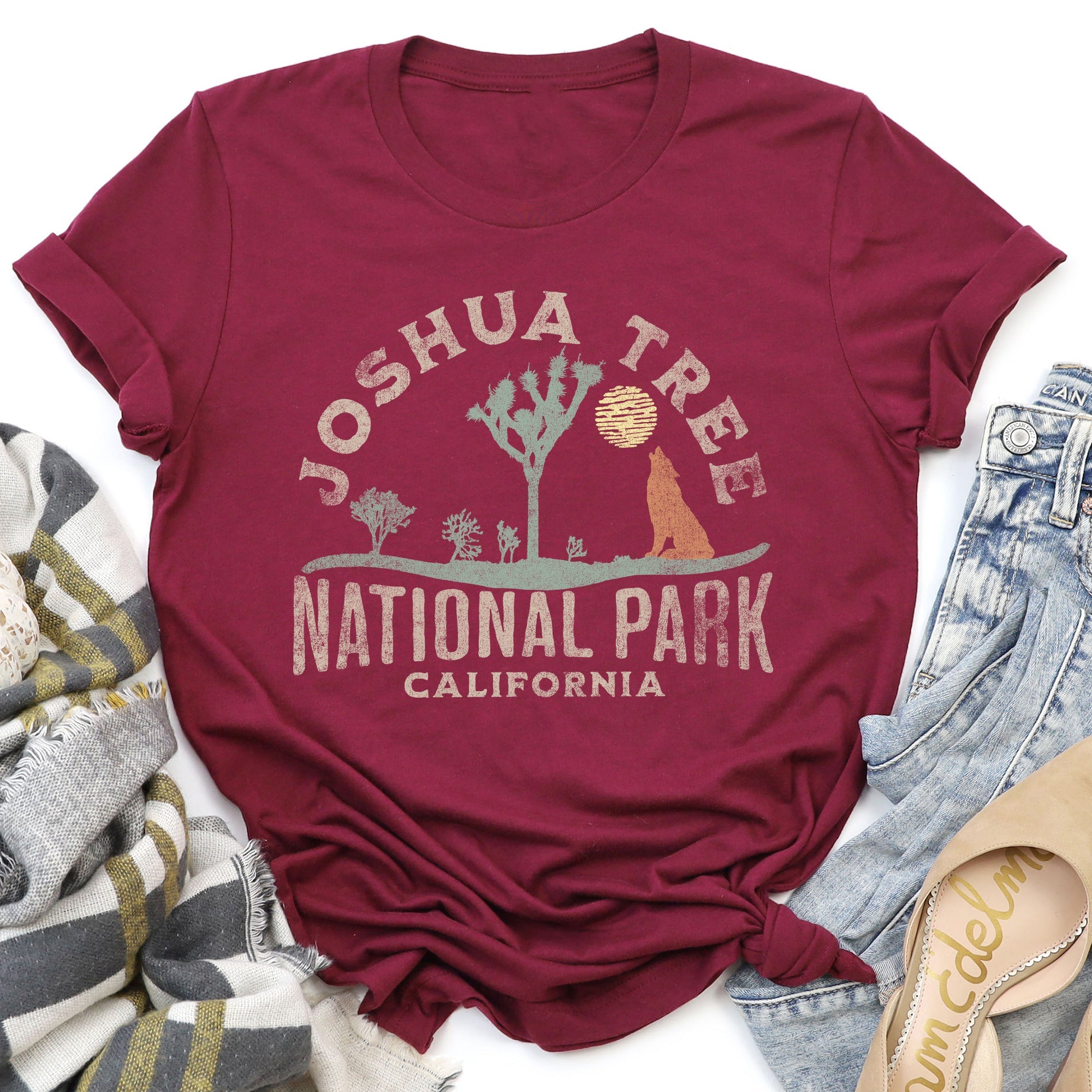 Joshua Tree National Park Scenic Desert Landscape Illustration Sunset Stars Graphic Tee