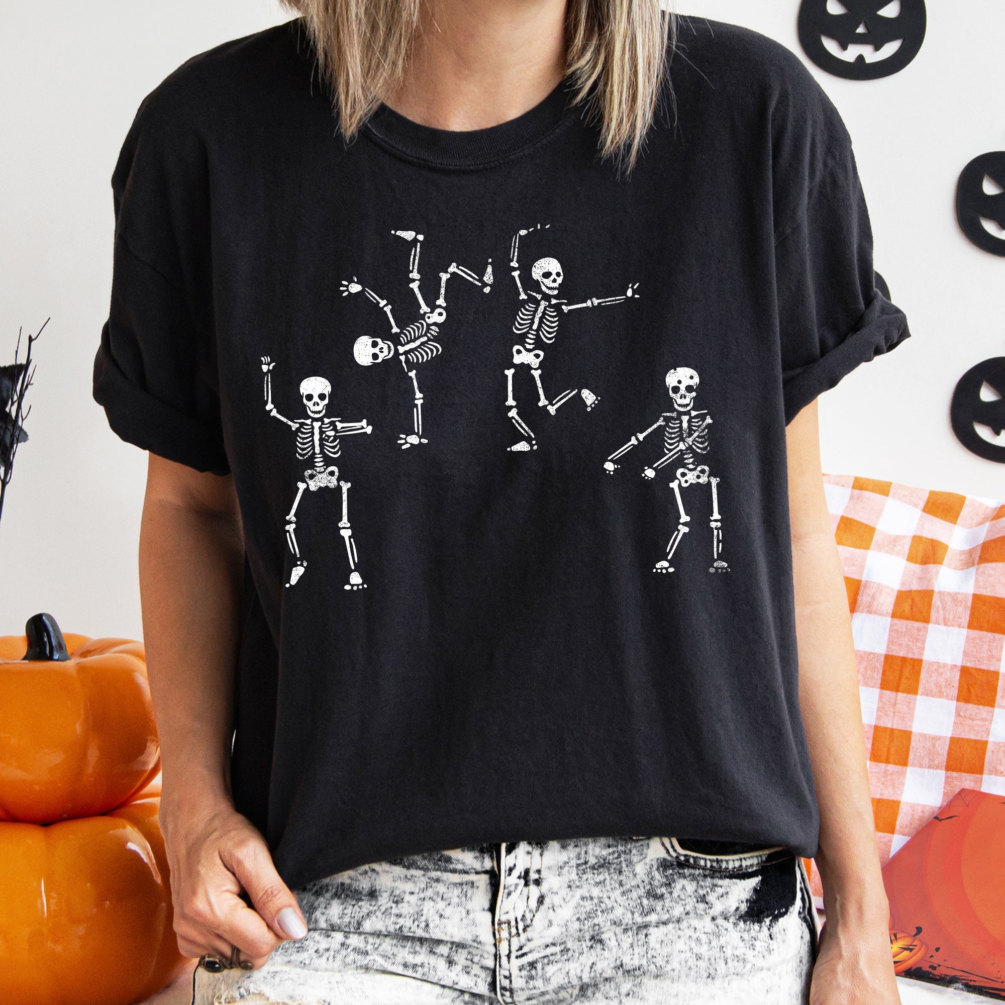 Jumping Skeletons Retro Halloween Night Parade Of Vintage Spookiness And Dark Charm Comfort Colors Tee