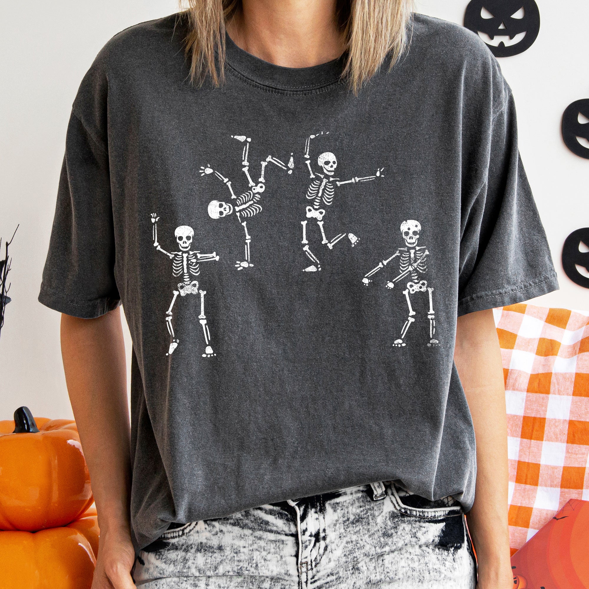 Jumping Skeletons Retro Halloween Night Parade Of Vintage Spookiness And Dark Charm Comfort Colors Tee