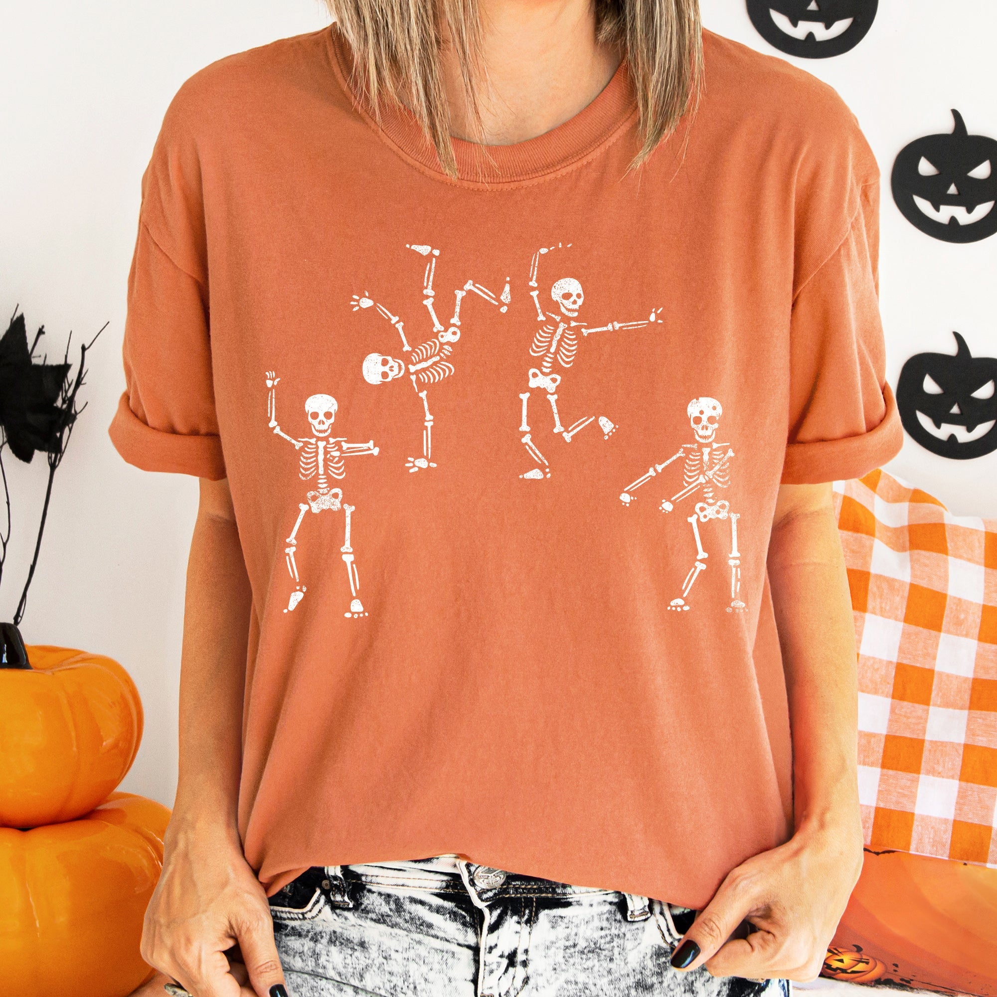 Jumping Skeletons Retro Halloween Night Parade Of Vintage Spookiness And Dark Charm Comfort Colors Tee