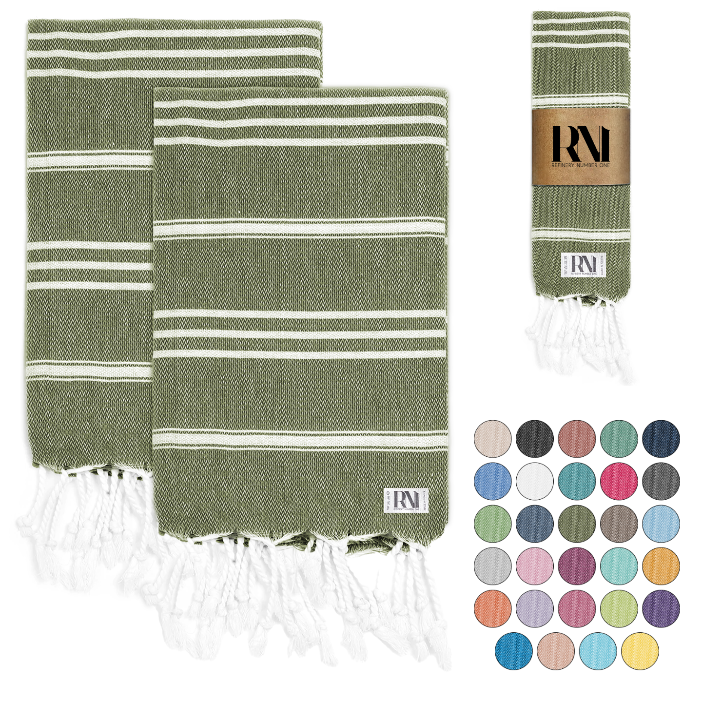 Istanbul Classic Turkish Hand Towel Set for Kitchen, Bath, Beach, Gym, Yoga and Travel