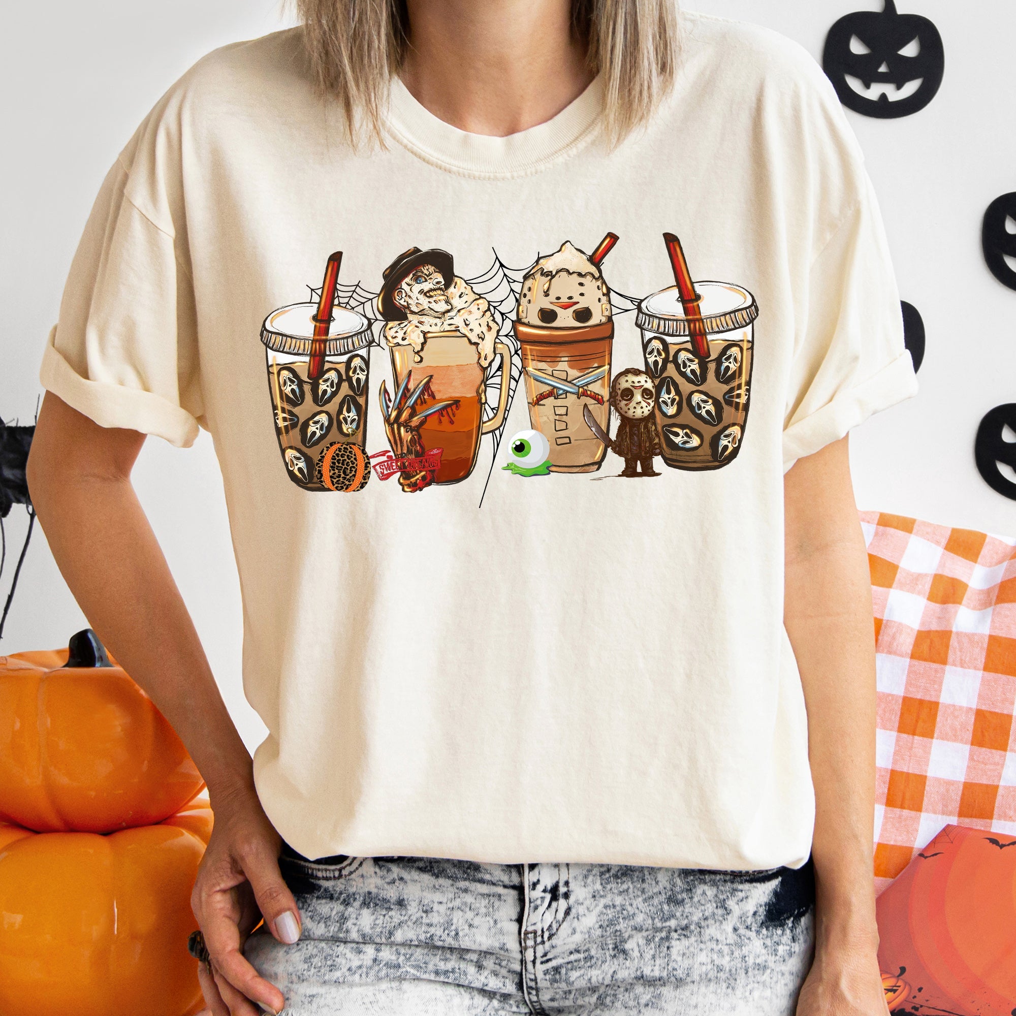 Skeleton Coffee Vintage Halloween Night Skeleton Brew Edition Deluxe Collectors Art Print Comfort Colors Tee