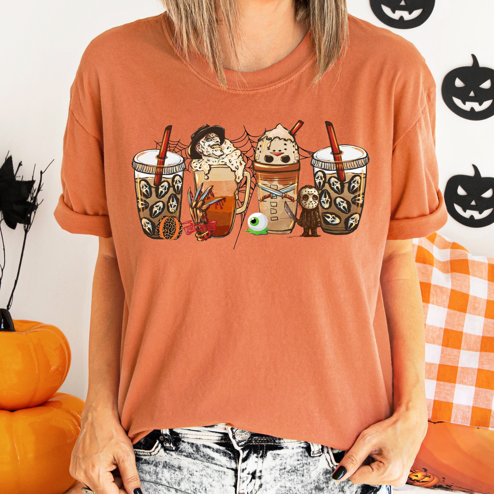 Skeleton Coffee Vintage Halloween Night Skeleton Brew Edition Deluxe Collectors Art Print Comfort Colors Tee
