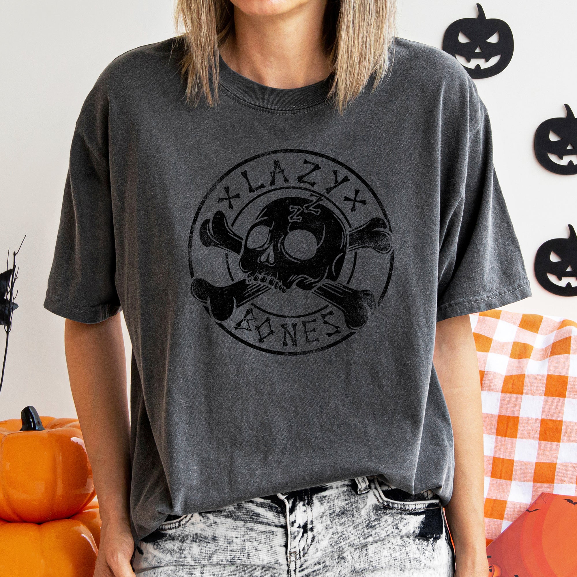 Lazy Bones Retro Halloween Nostalgia Collection Celebrating Vintage Spookiness With Cozy Style Comfort Colors Tee