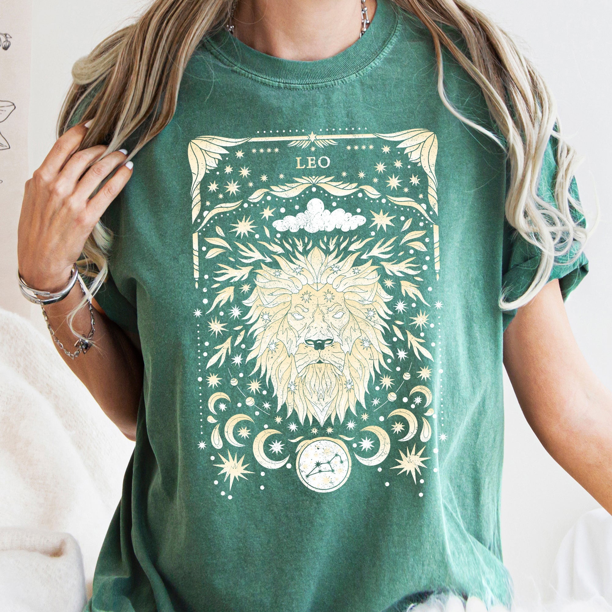 Leo Celestial Zodiac Horoscope Astrology Mystic Sign Aura Celestial Map Comfort Colors Tee
