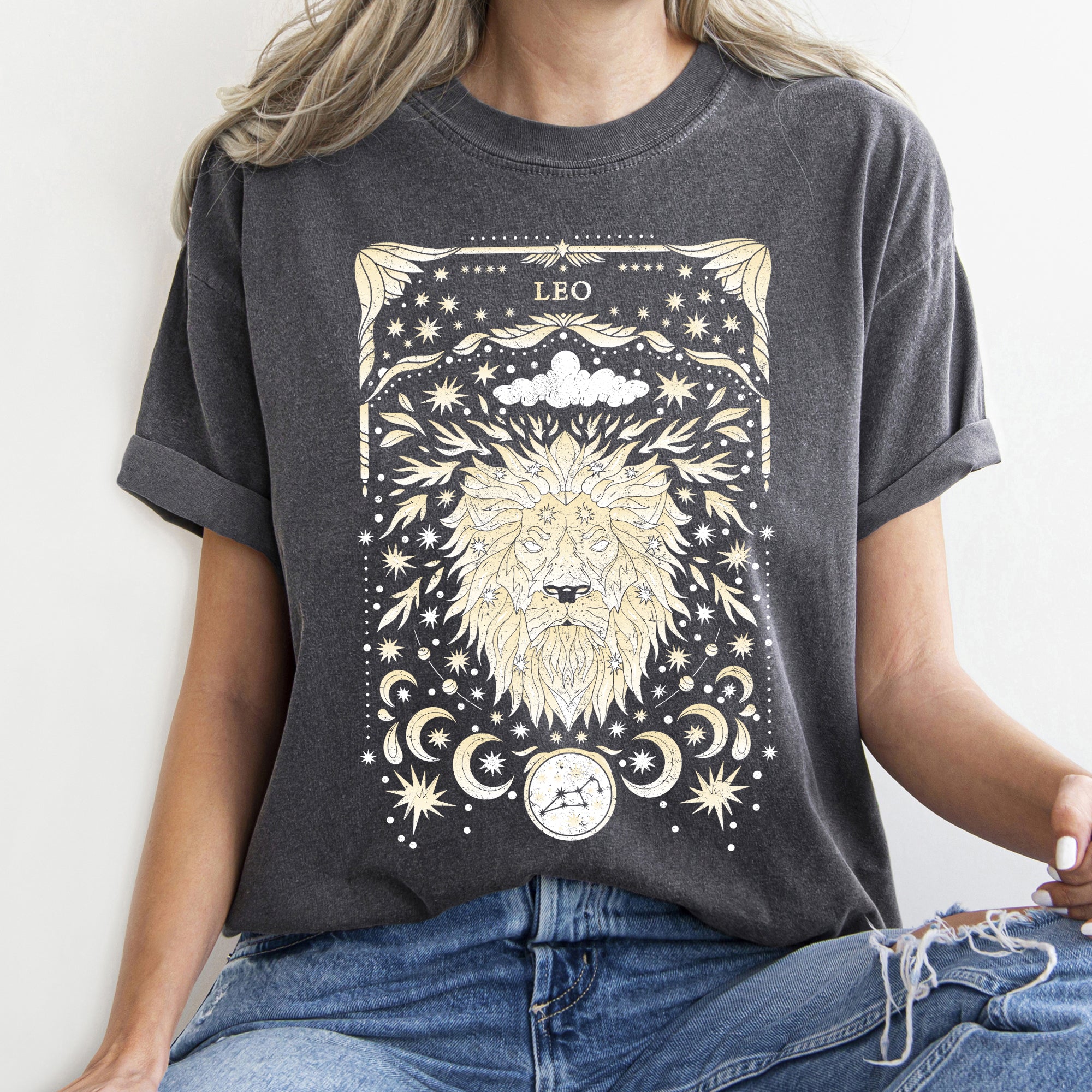 Leo Celestial Zodiac Horoscope Astrology Mystic Sign Aura Celestial Map Comfort Colors Tee