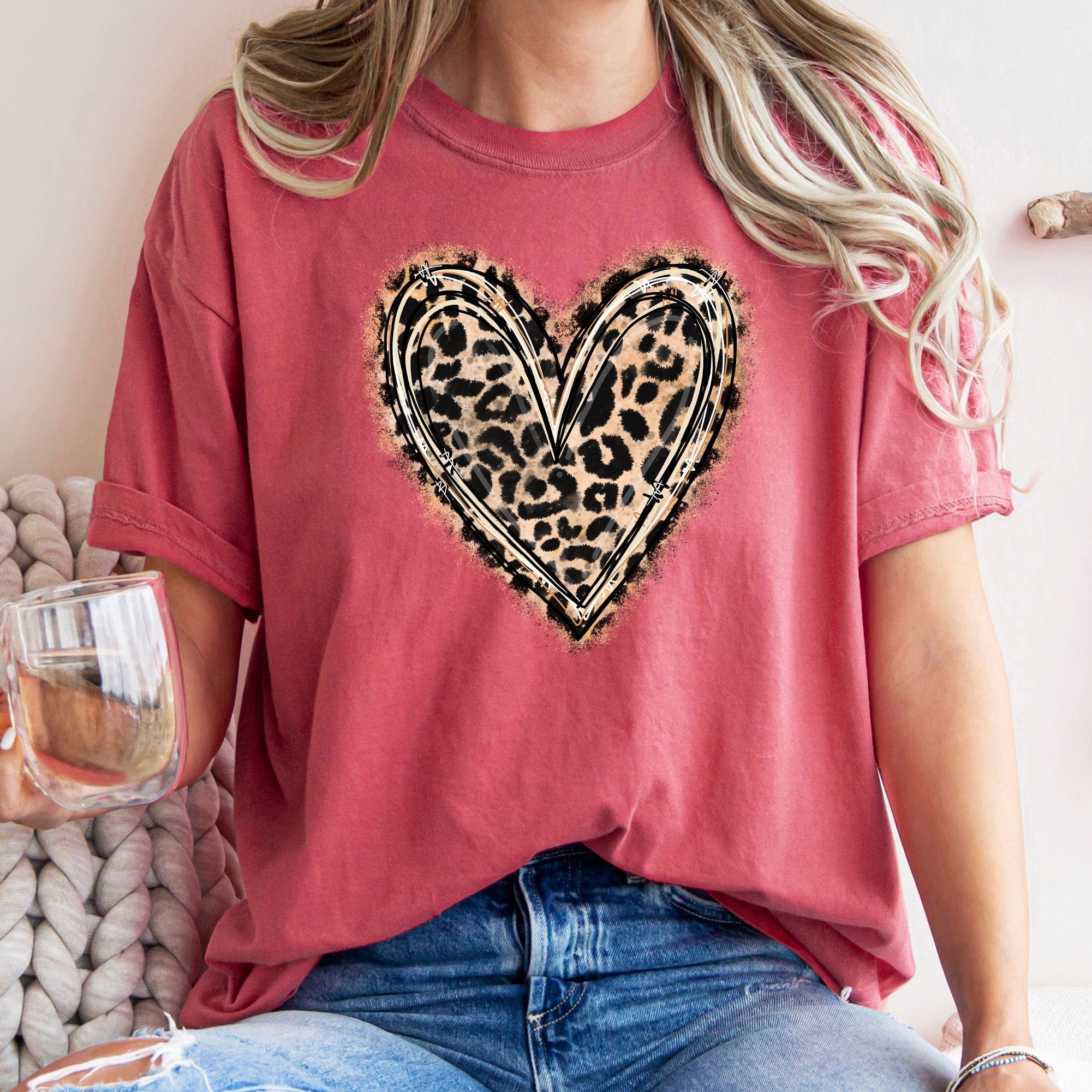 Leopard Print Heart Valentine's Day Edition With Vintage Charm And Chic Retro Vibe Comfort Colors Tee